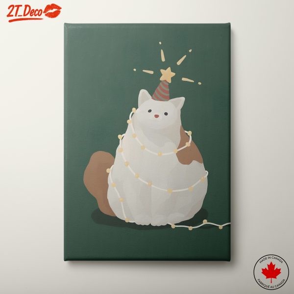 Whimsical Cat With Christmas Lights