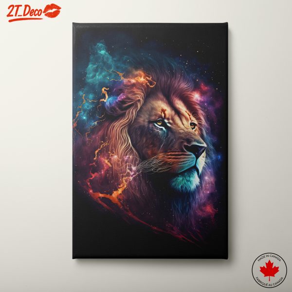 Colorful Lion Art with Galactic Background