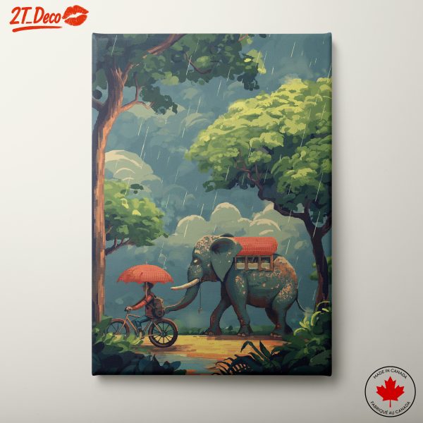 Elephant in Rainy Nature Landscape
