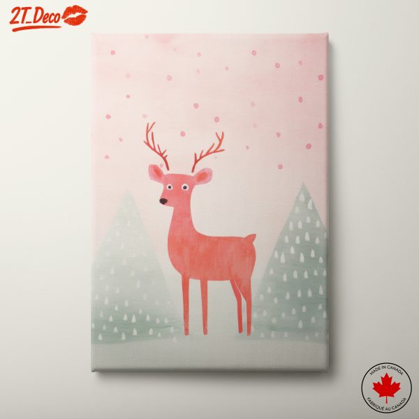 Playful Pink Deer Amidst Winter Trees