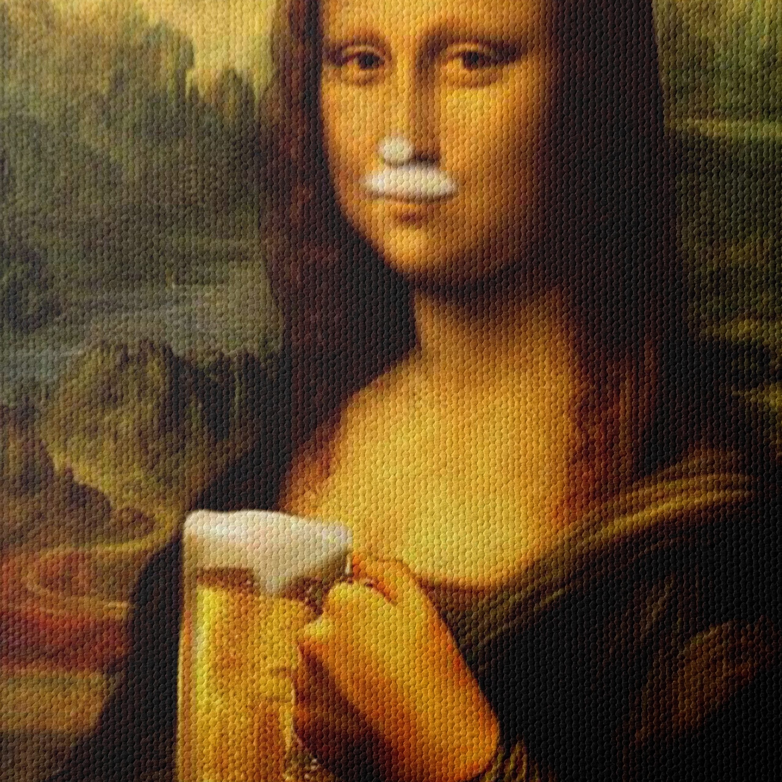Mona Lisa with Beer - Whimsical Art - Image 4