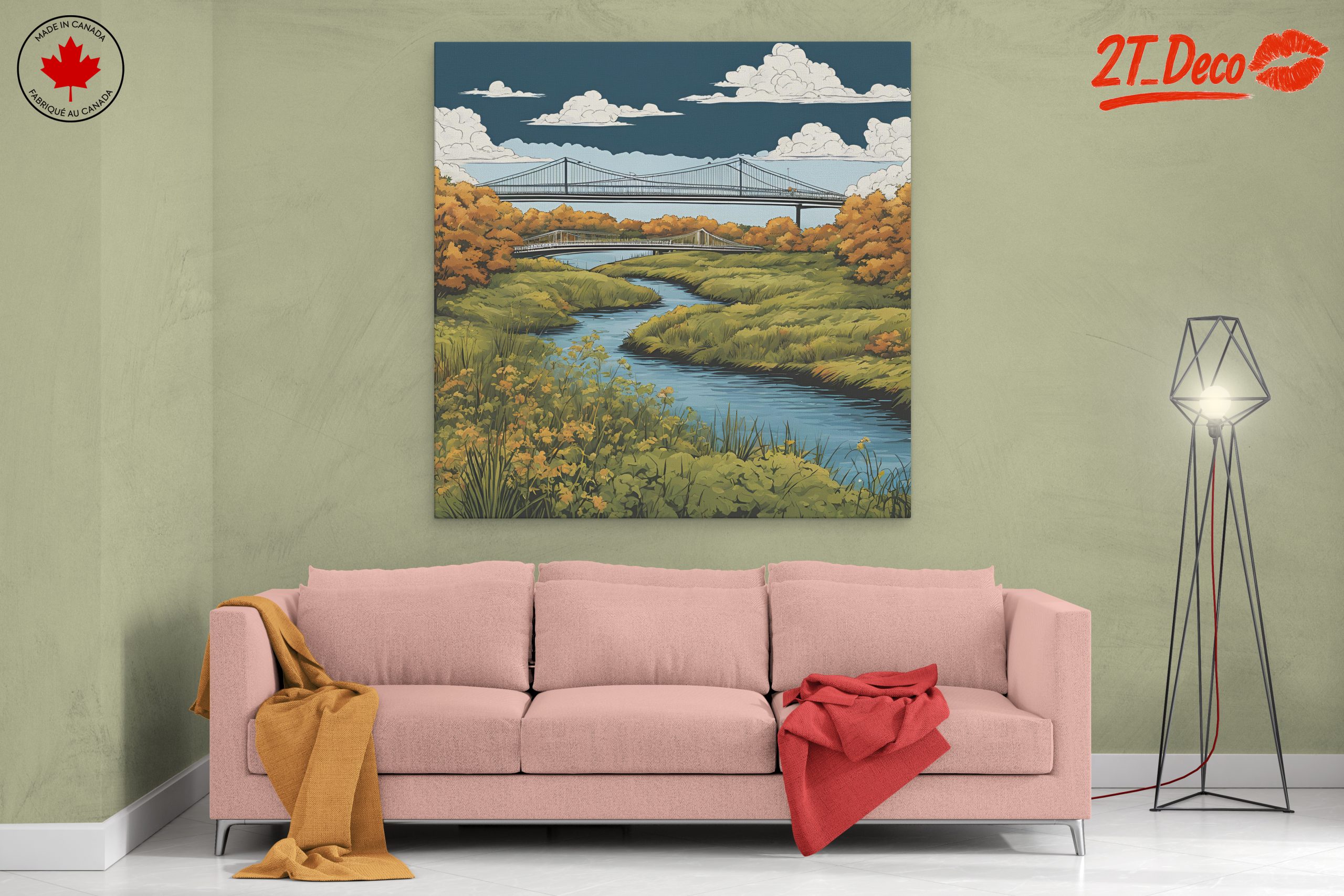 Serene River with Bridges Under Cloudy Sky - Image 2