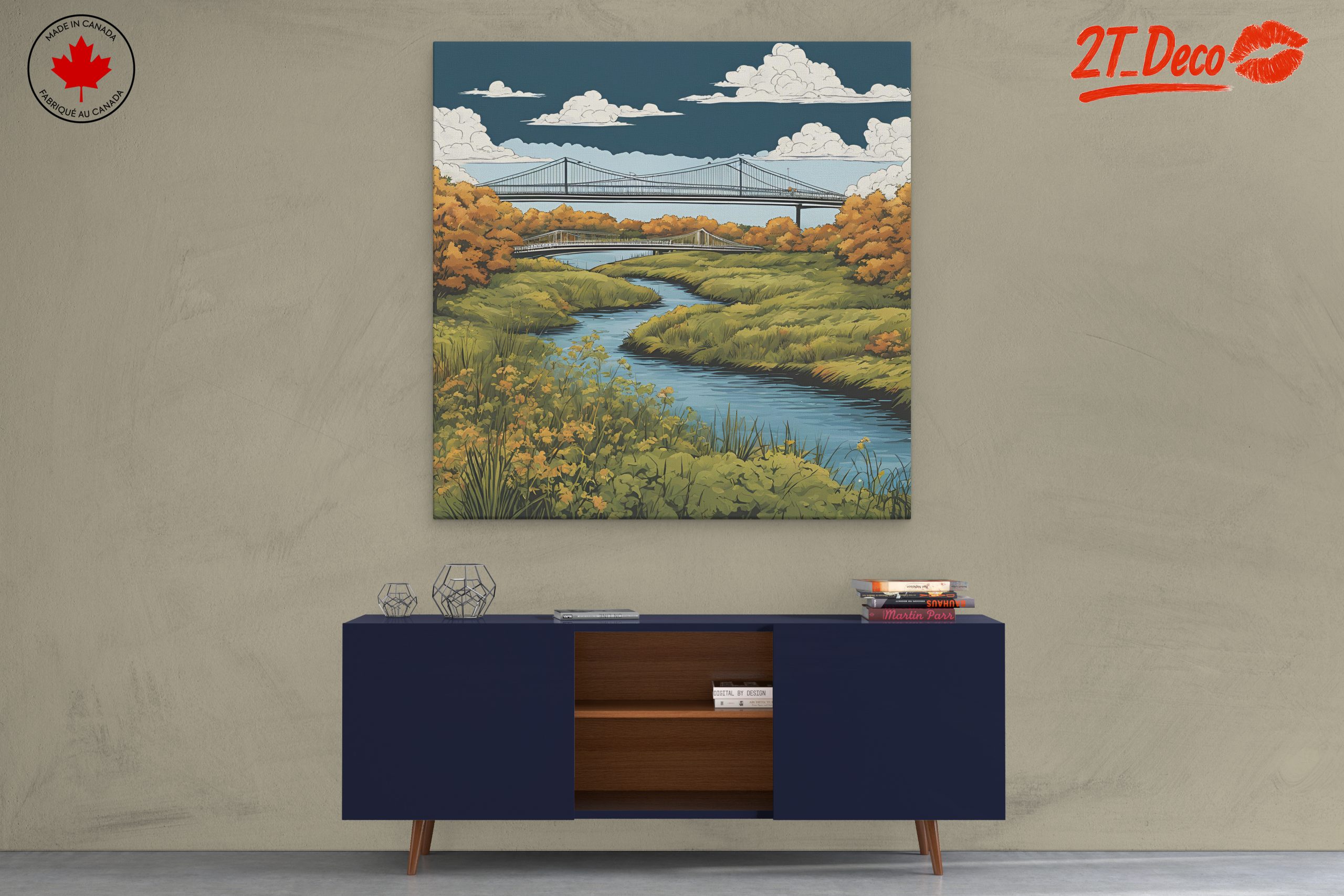 Serene River with Bridges Under Cloudy Sky - Image 3
