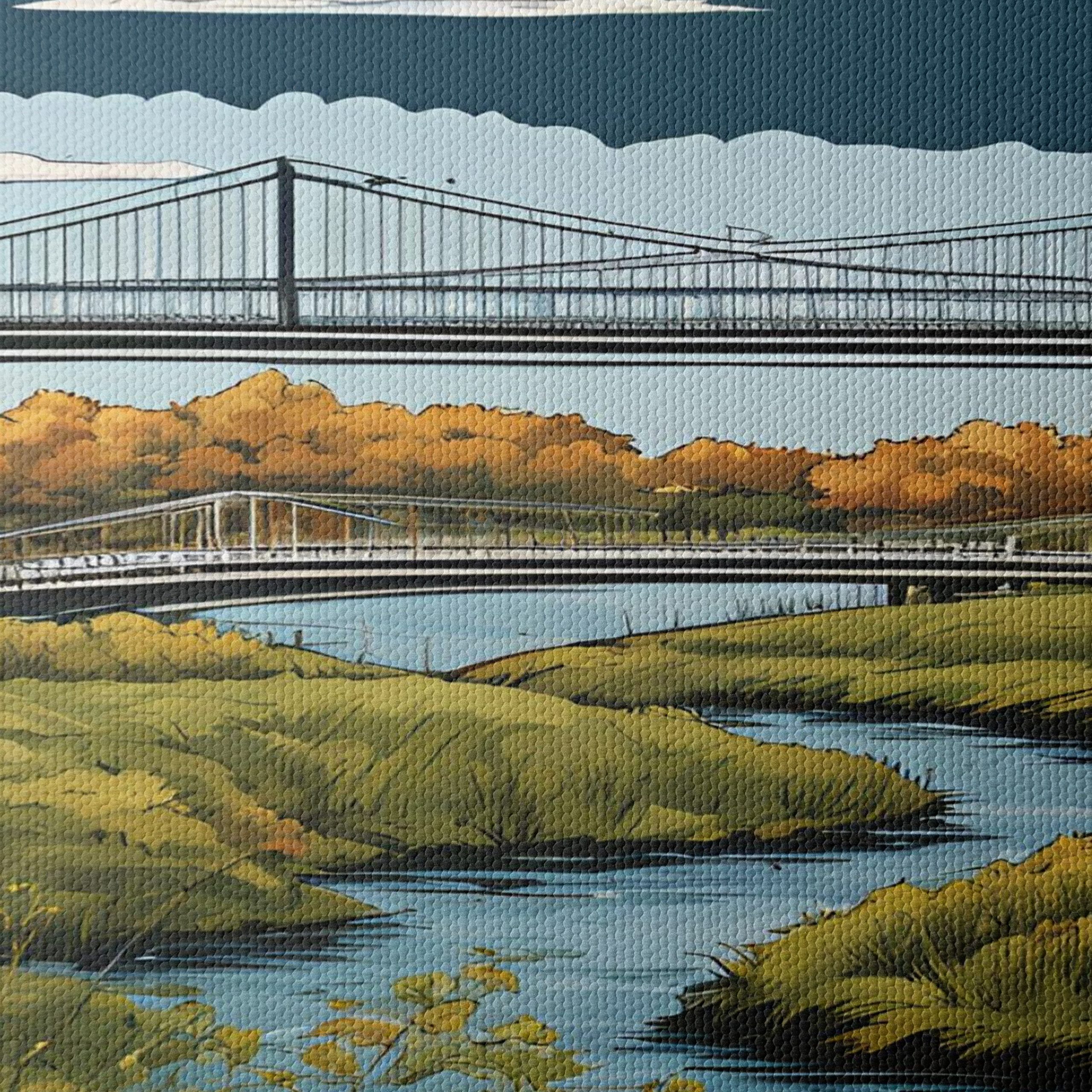 Serene River with Bridges Under Cloudy Sky - Image 4