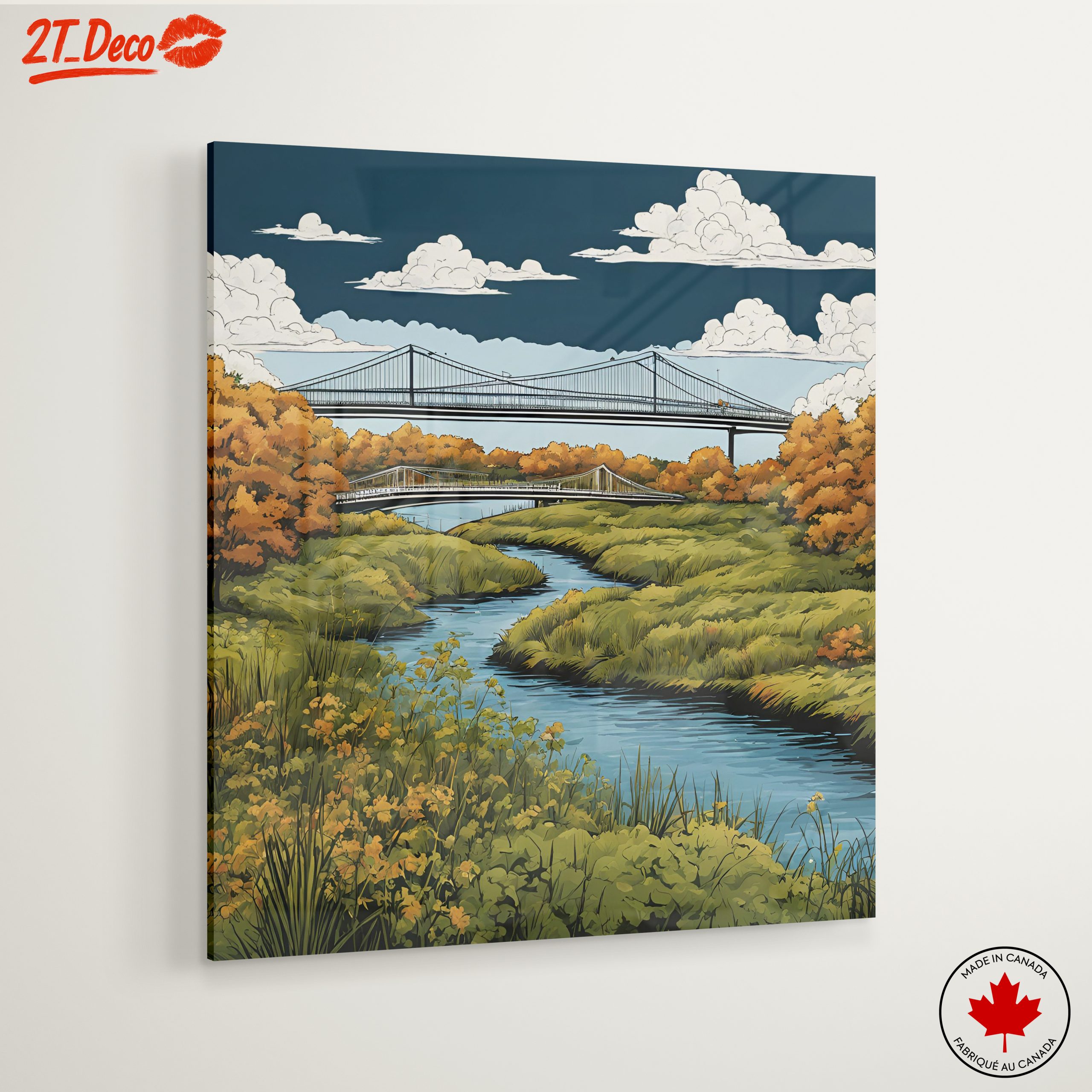 Serene River with Bridges Under Cloudy Sky - Image 6