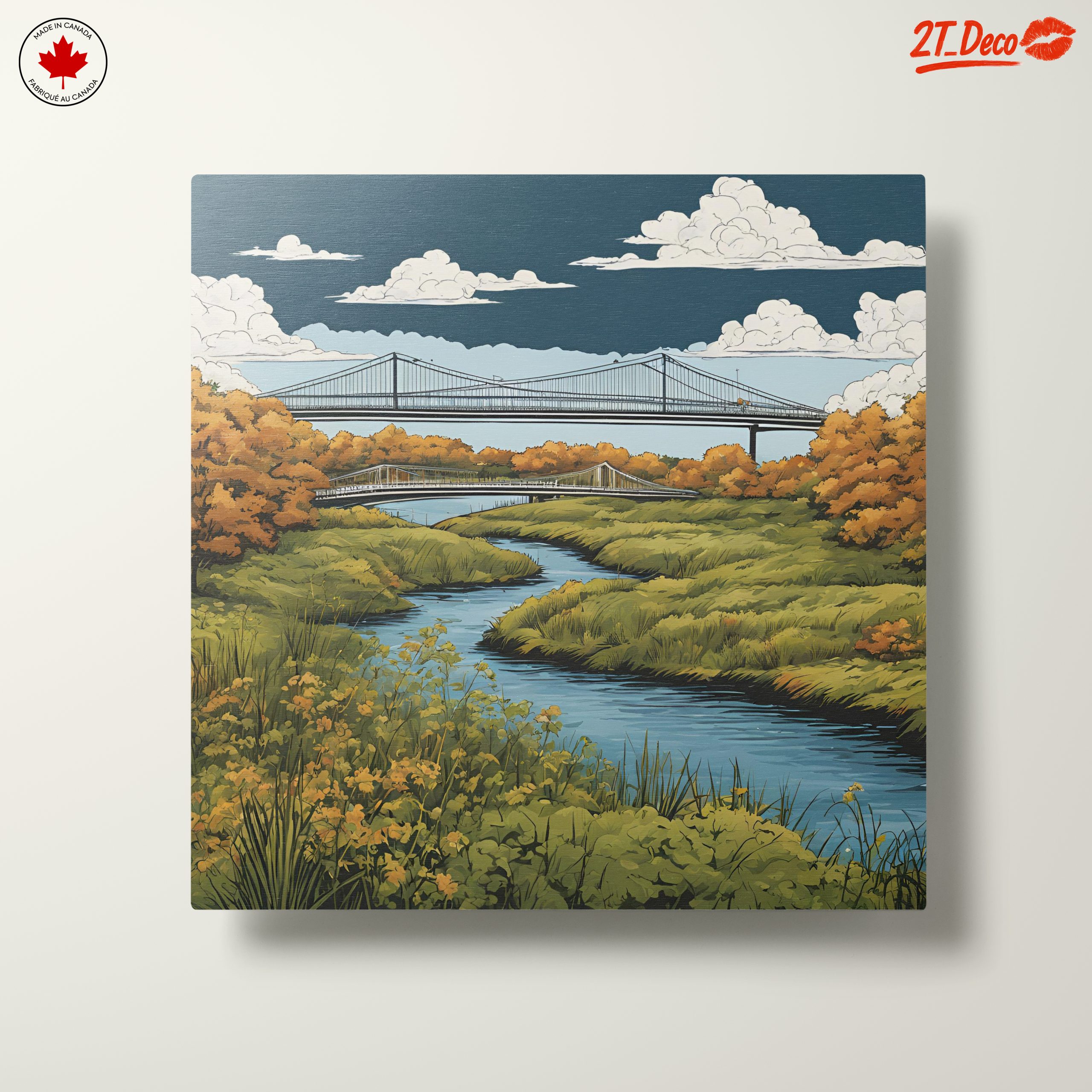 Serene River with Bridges Under Cloudy Sky - Image 10