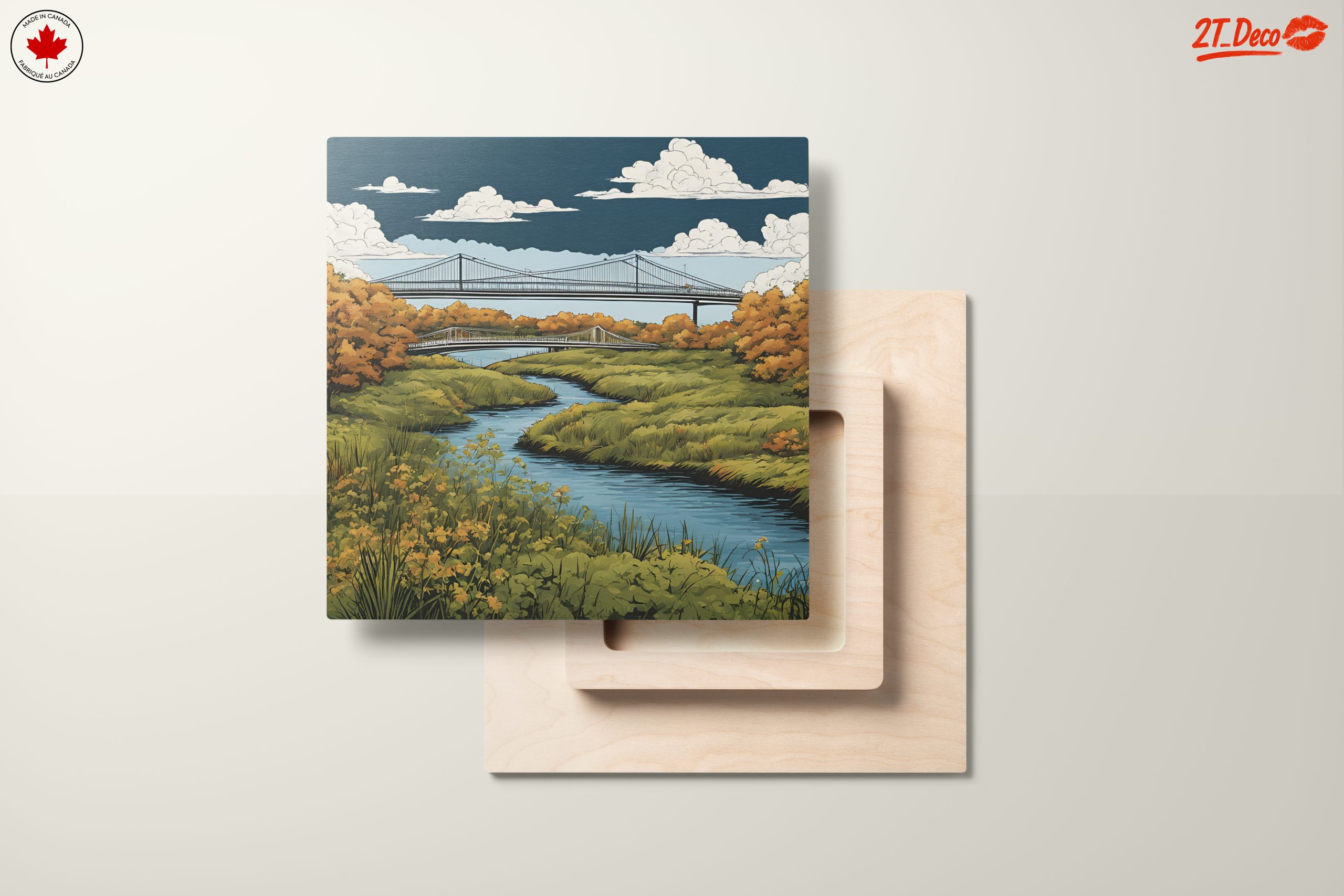 Serene River with Bridges Under Cloudy Sky - Image 11