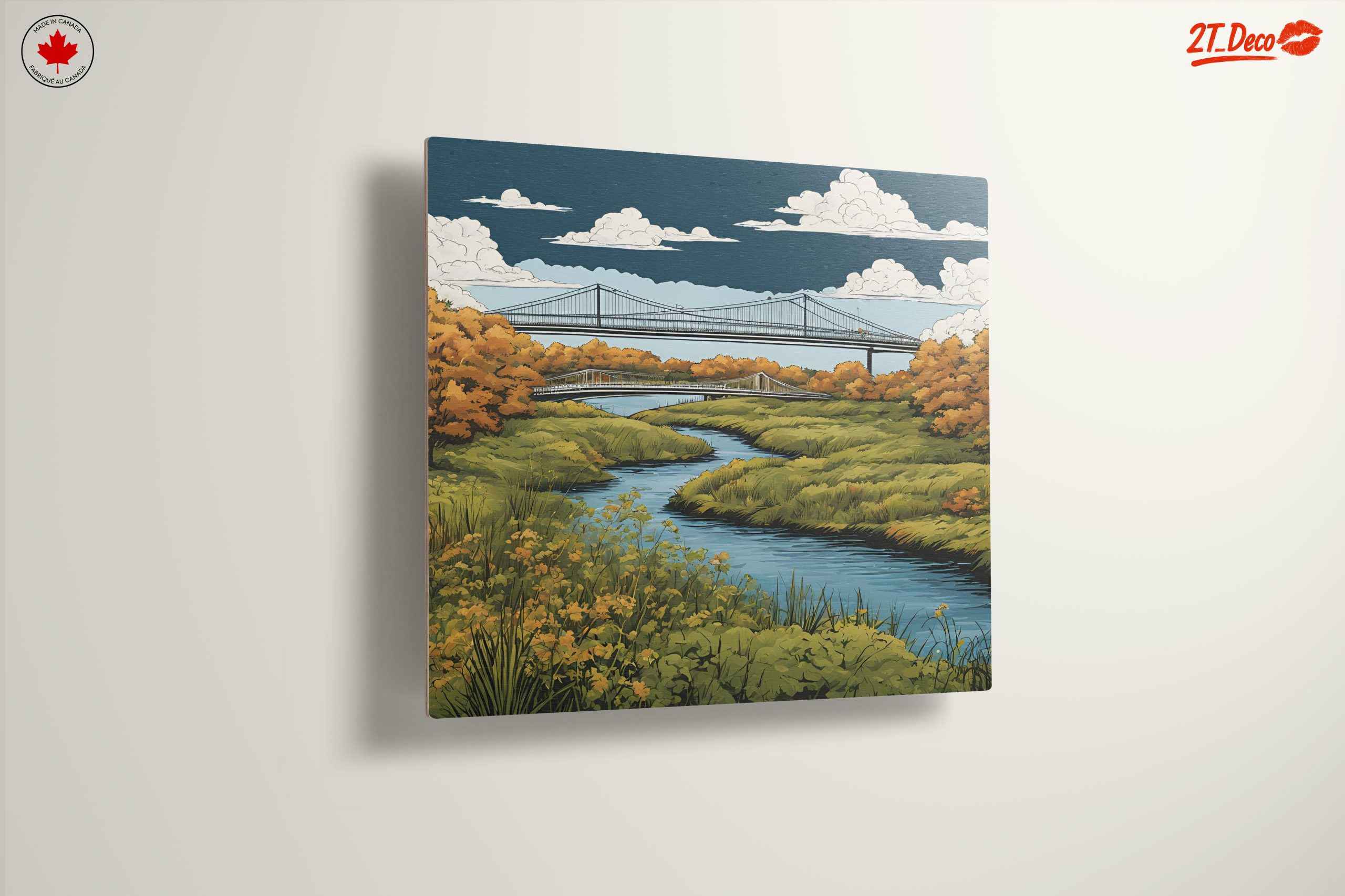 Serene River with Bridges Under Cloudy Sky - Image 13