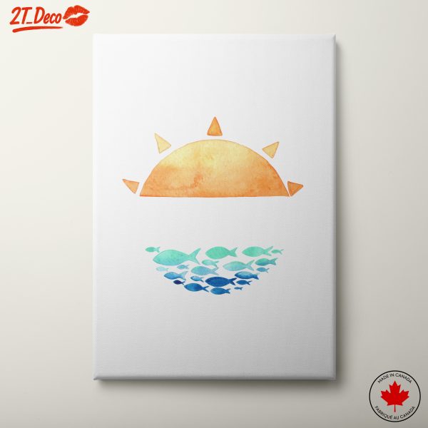 Watercolor Sun and Fish Artwork