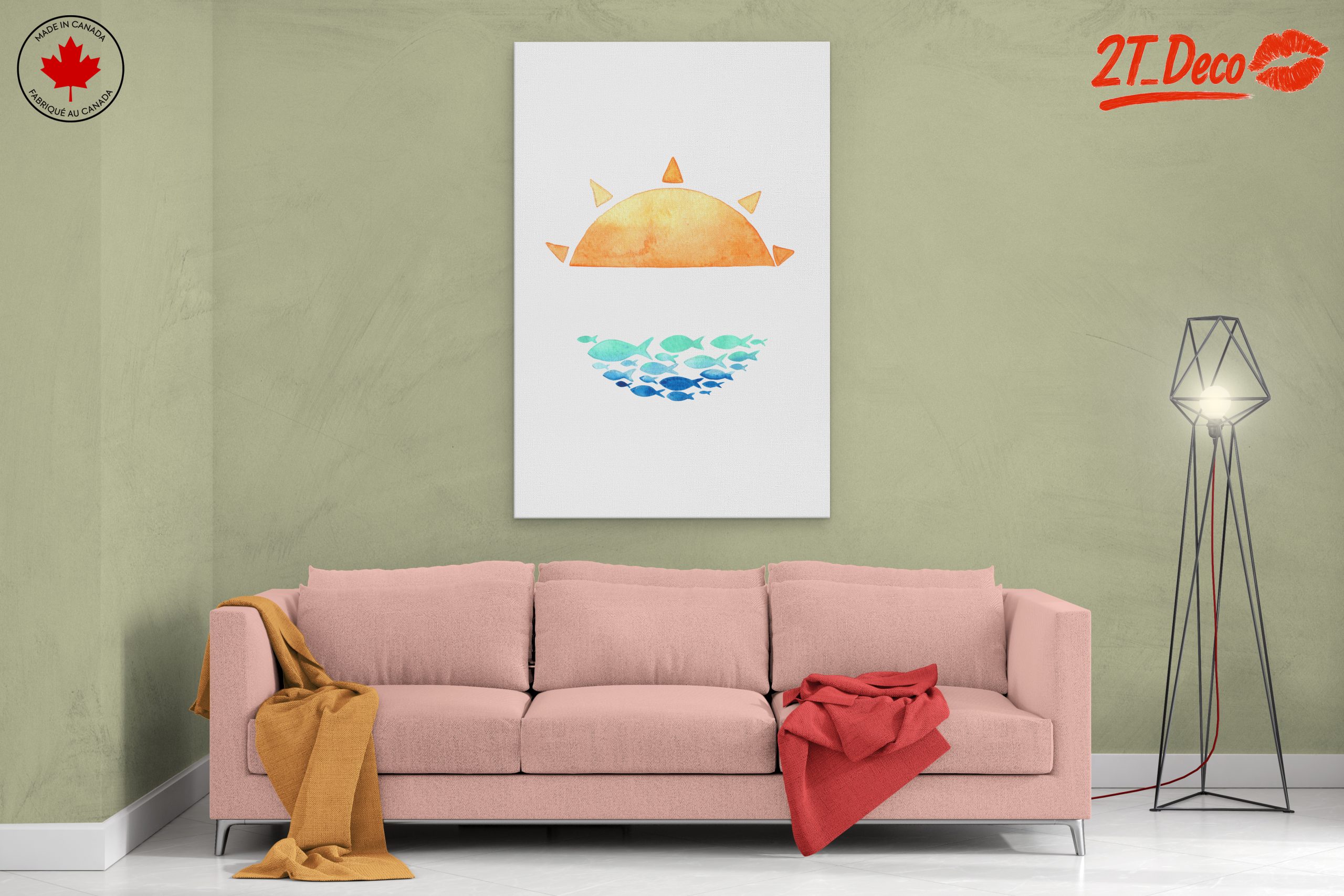 Watercolor Sun and Fish Artwork - Image 2
