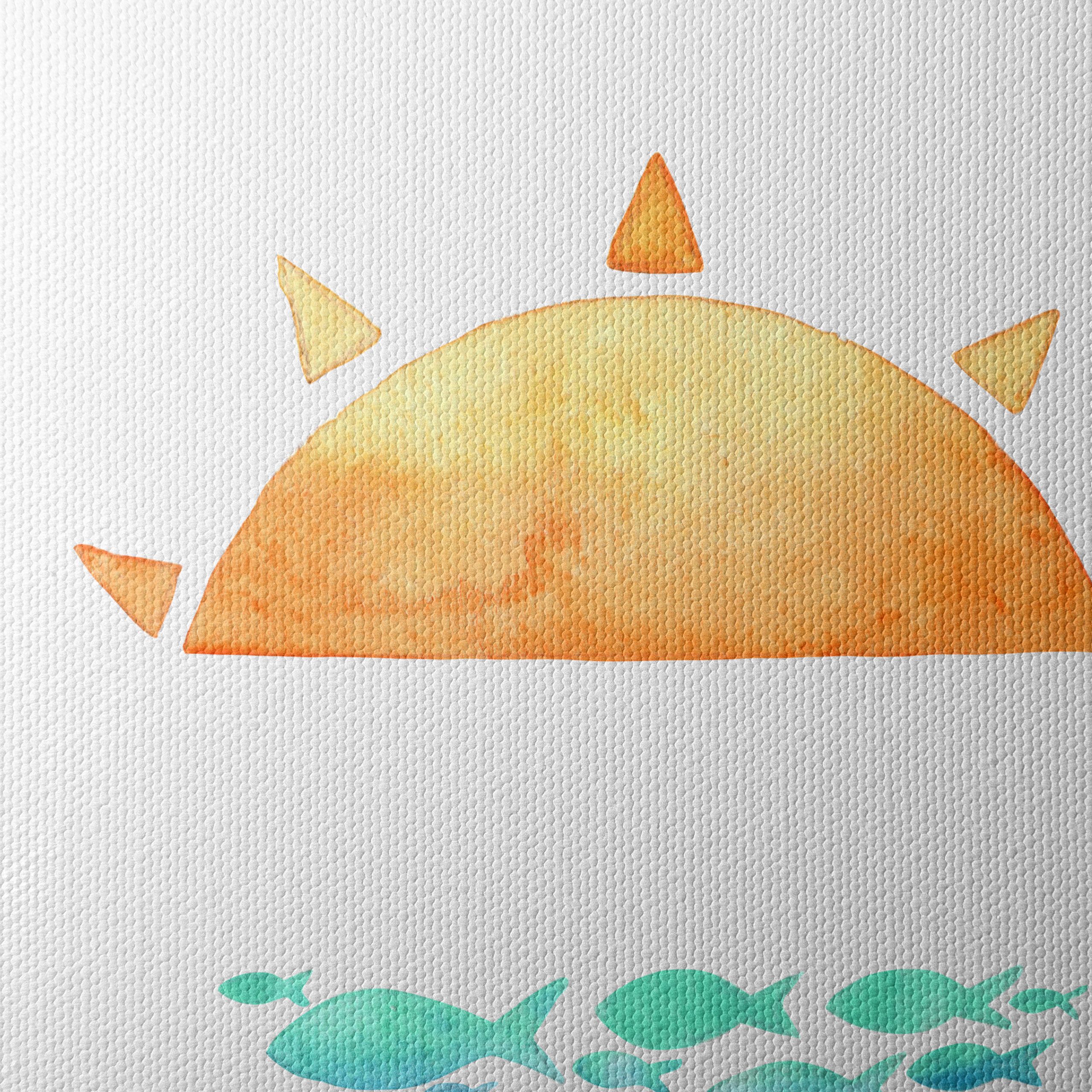 Watercolor Sun and Fish Artwork - Image 4