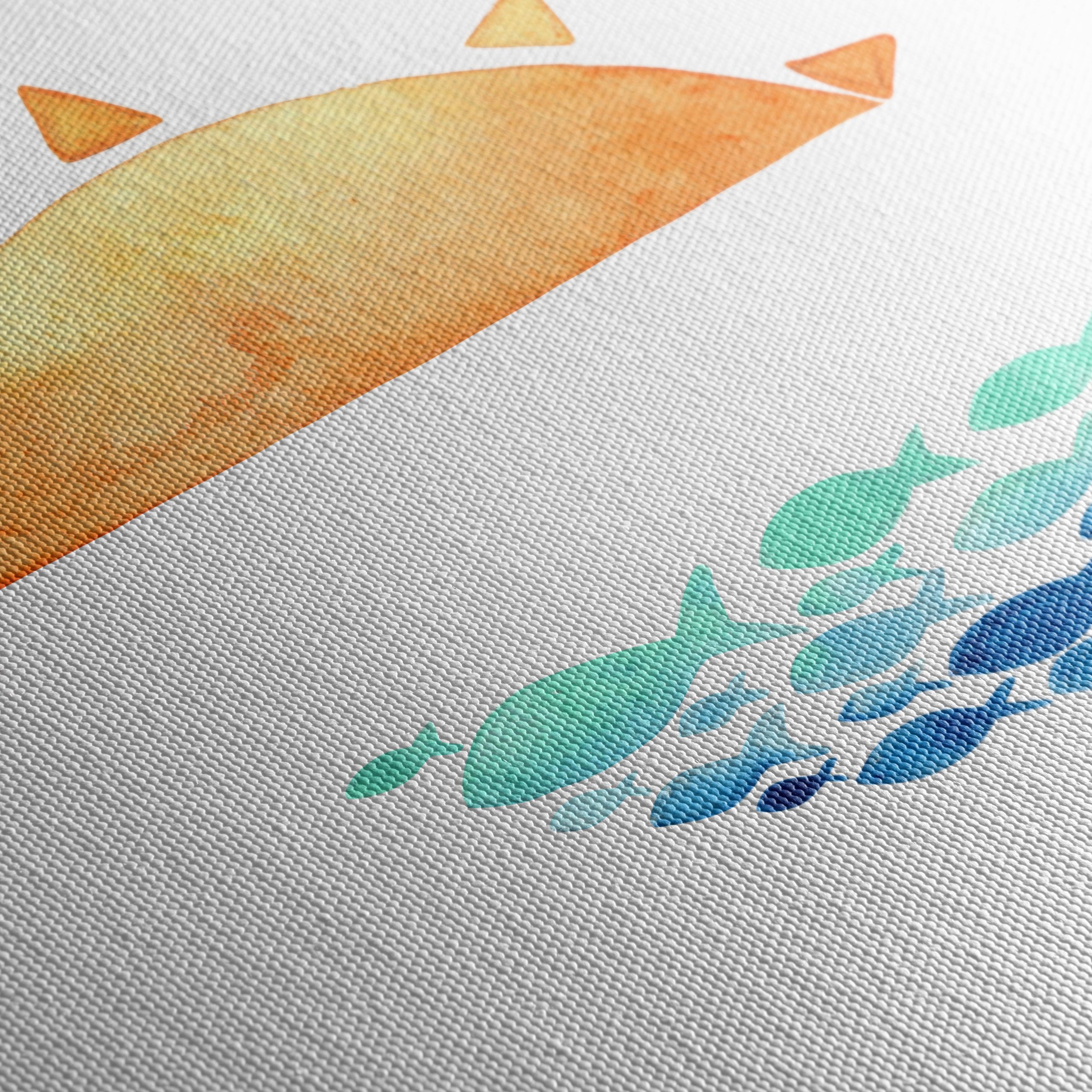 Watercolor Sun and Fish Artwork - Image 5