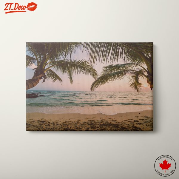 Tropical Beach with Palm Trees at Sunset