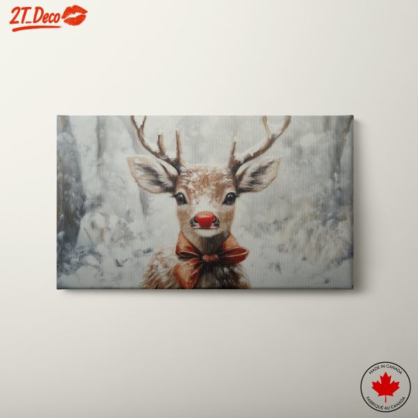 Whimsical Reindeer with Red Nose and Bow