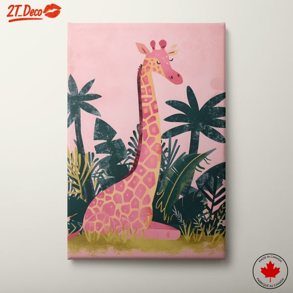 Whimsical Giraffe in Pink Background