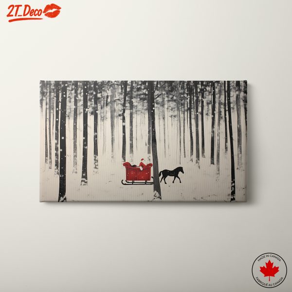 Santa in Sleigh through Snowy Forest