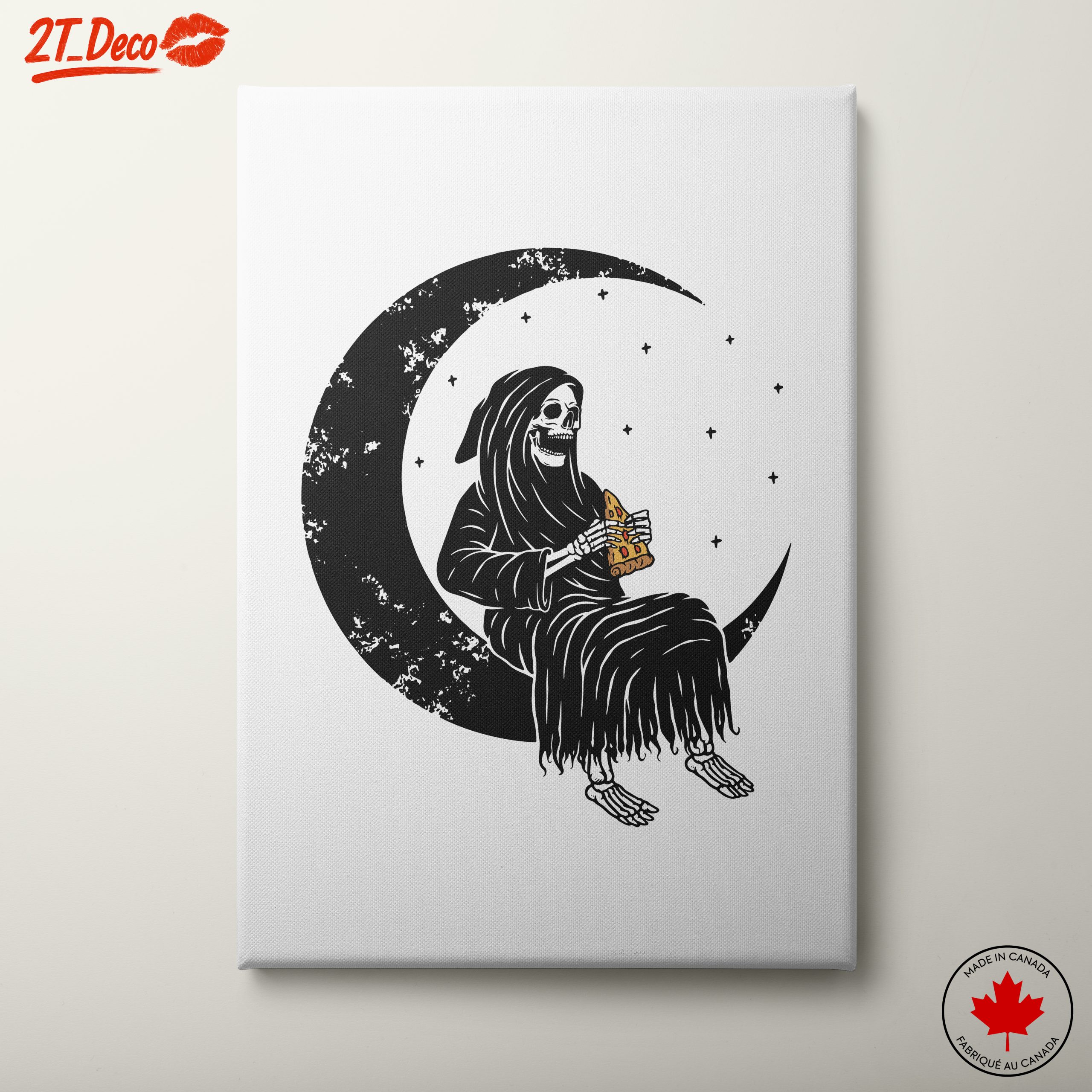 Gothic Skeleton Eating Pizza Under the Moon