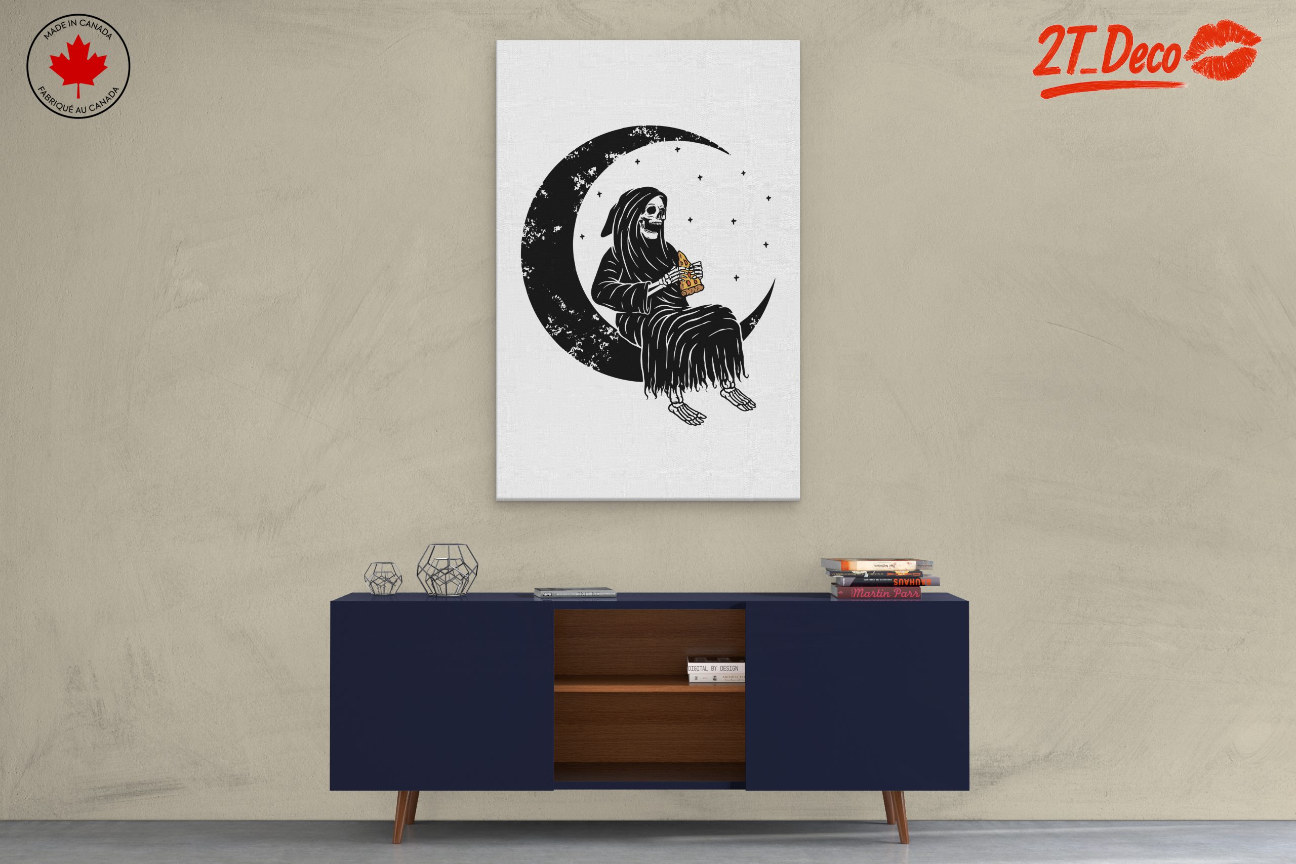 Gothic Skeleton Eating Pizza Under the Moon - Image 3