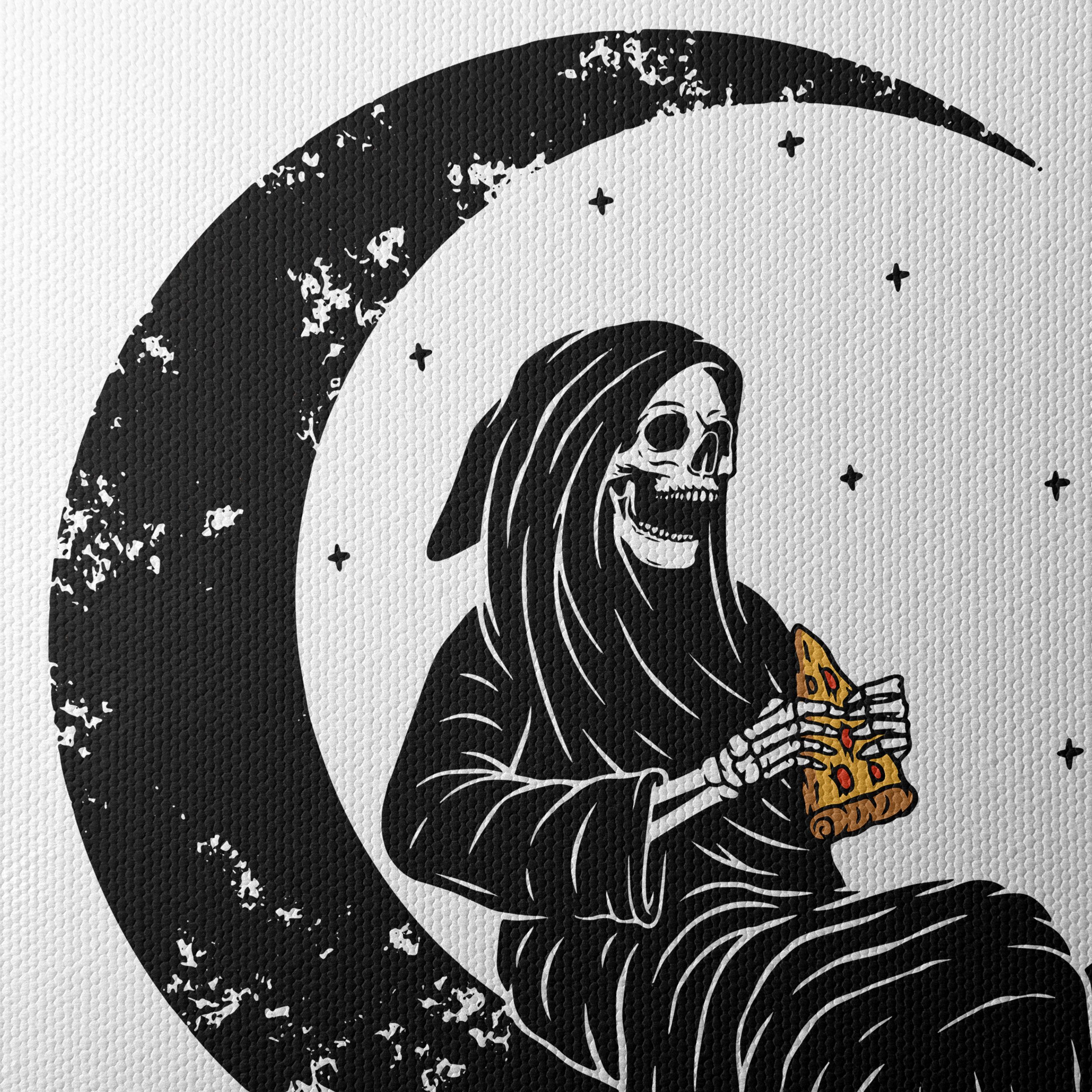 Gothic Skeleton Eating Pizza Under the Moon - Image 4