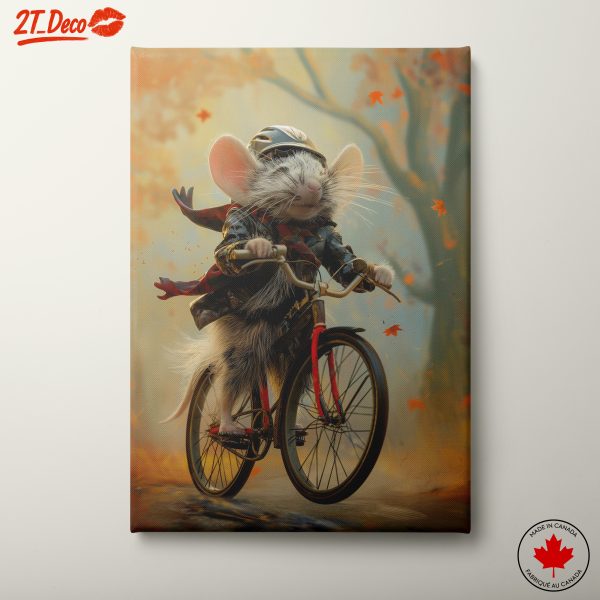 Whimsical Animal Adventure Art Featuring a Mouse on a Bicycle