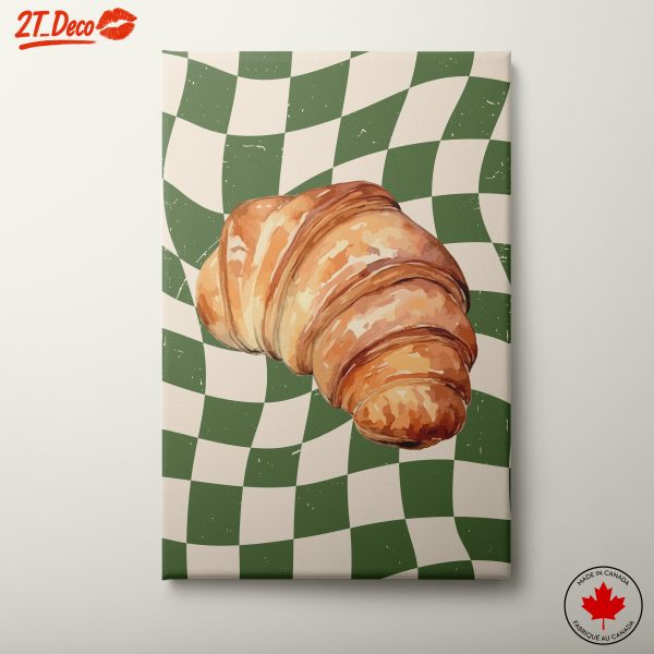 Stylized Croissant on Checkerboard Background