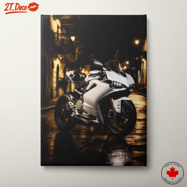 Sleek White Motorcycle in Urban Night