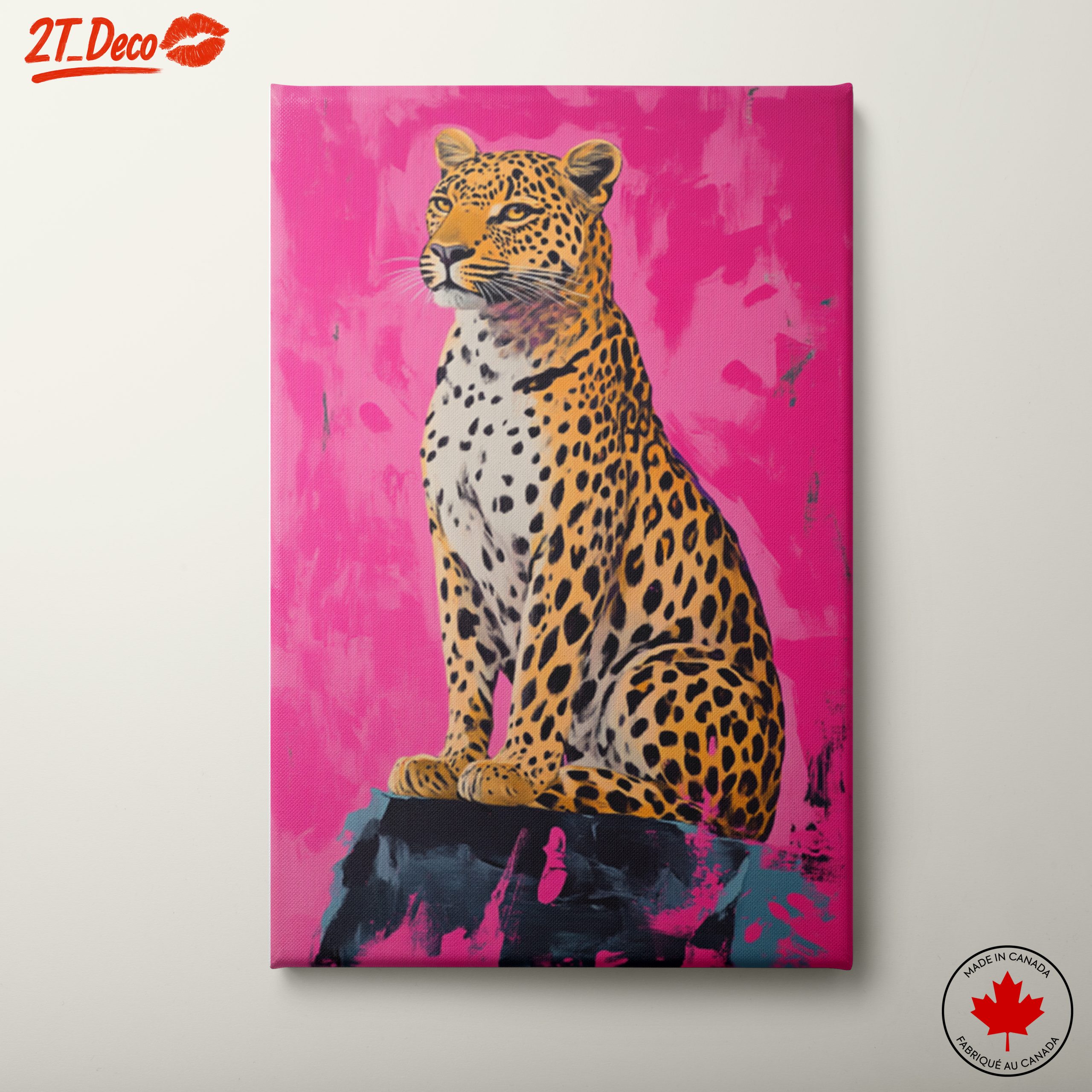 Stylized Leopard Artwork on Pink Background