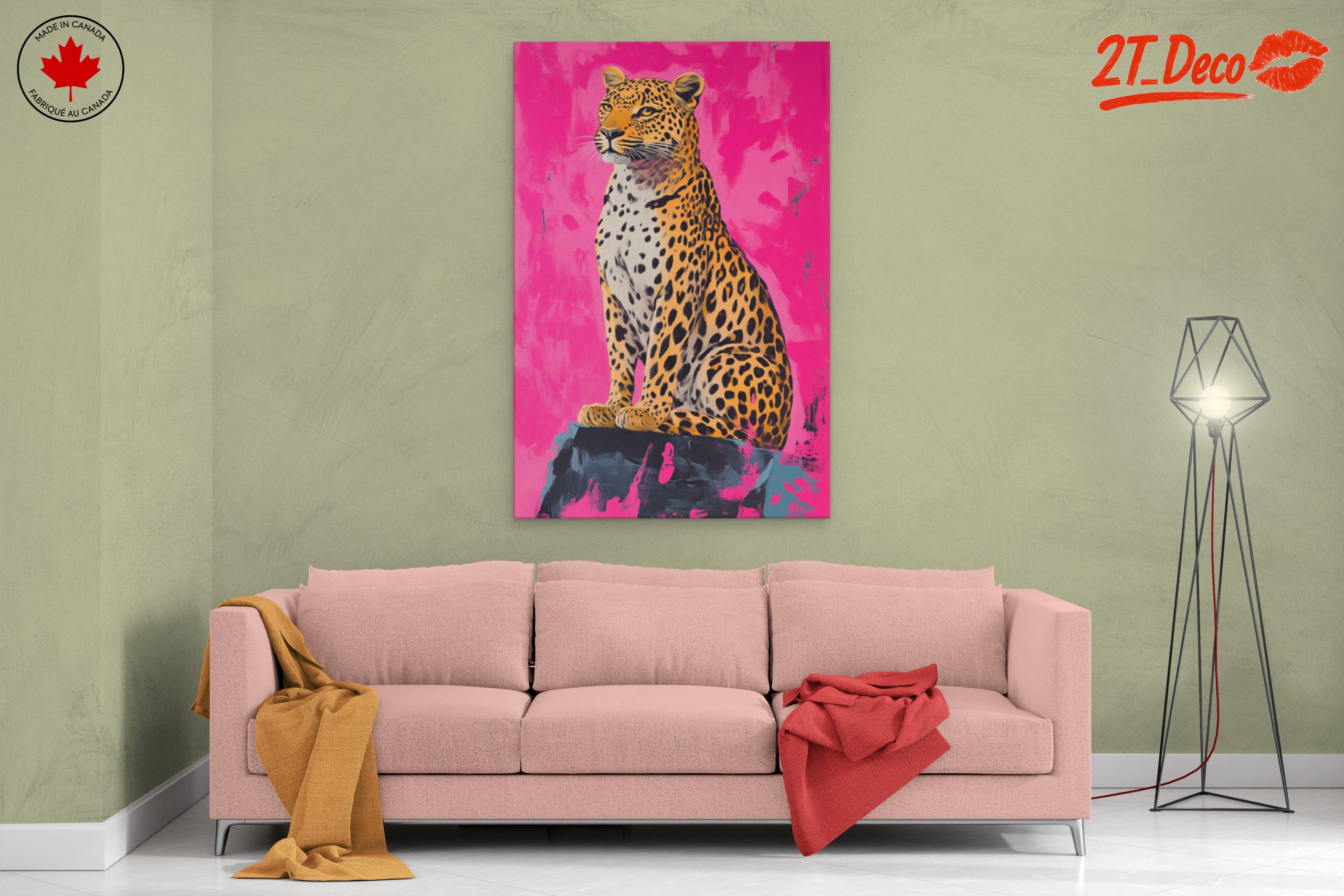 Stylized Leopard Artwork on Pink Background - Image 2