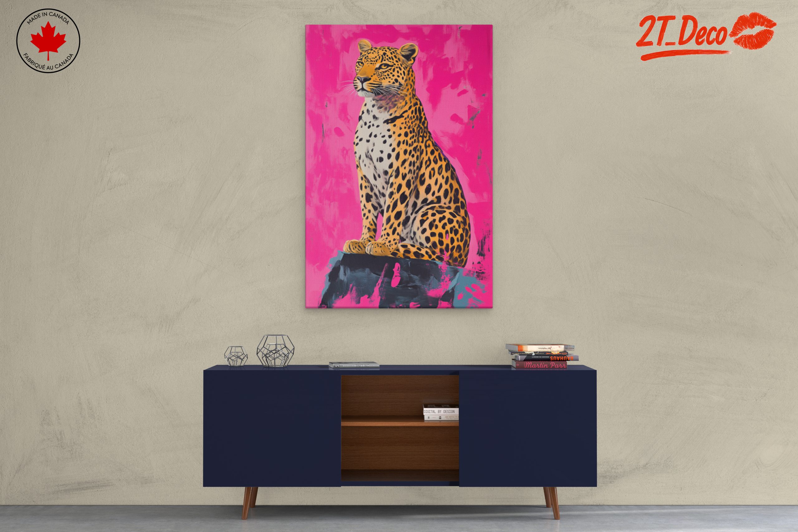 Stylized Leopard Artwork on Pink Background - Image 3