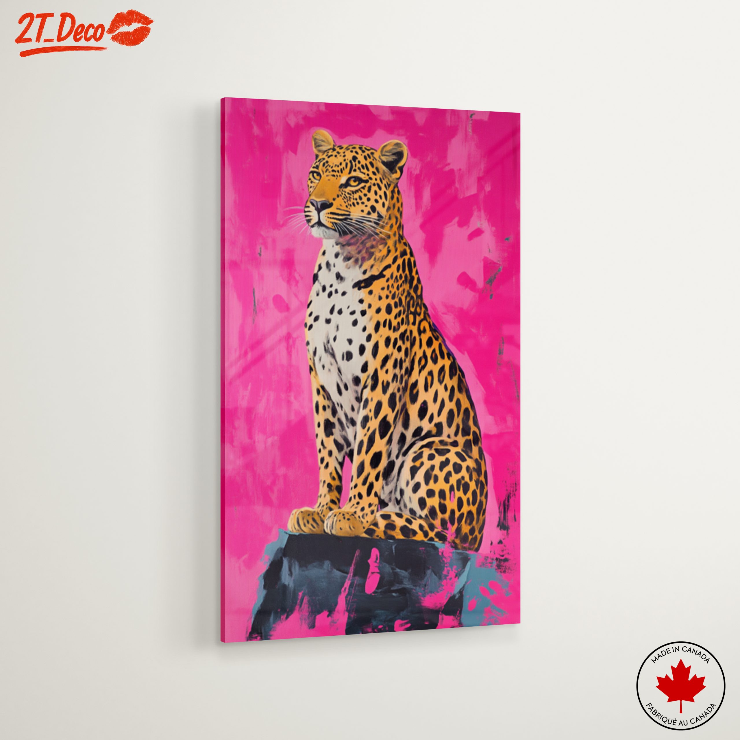 Stylized Leopard Artwork on Pink Background - Image 6
