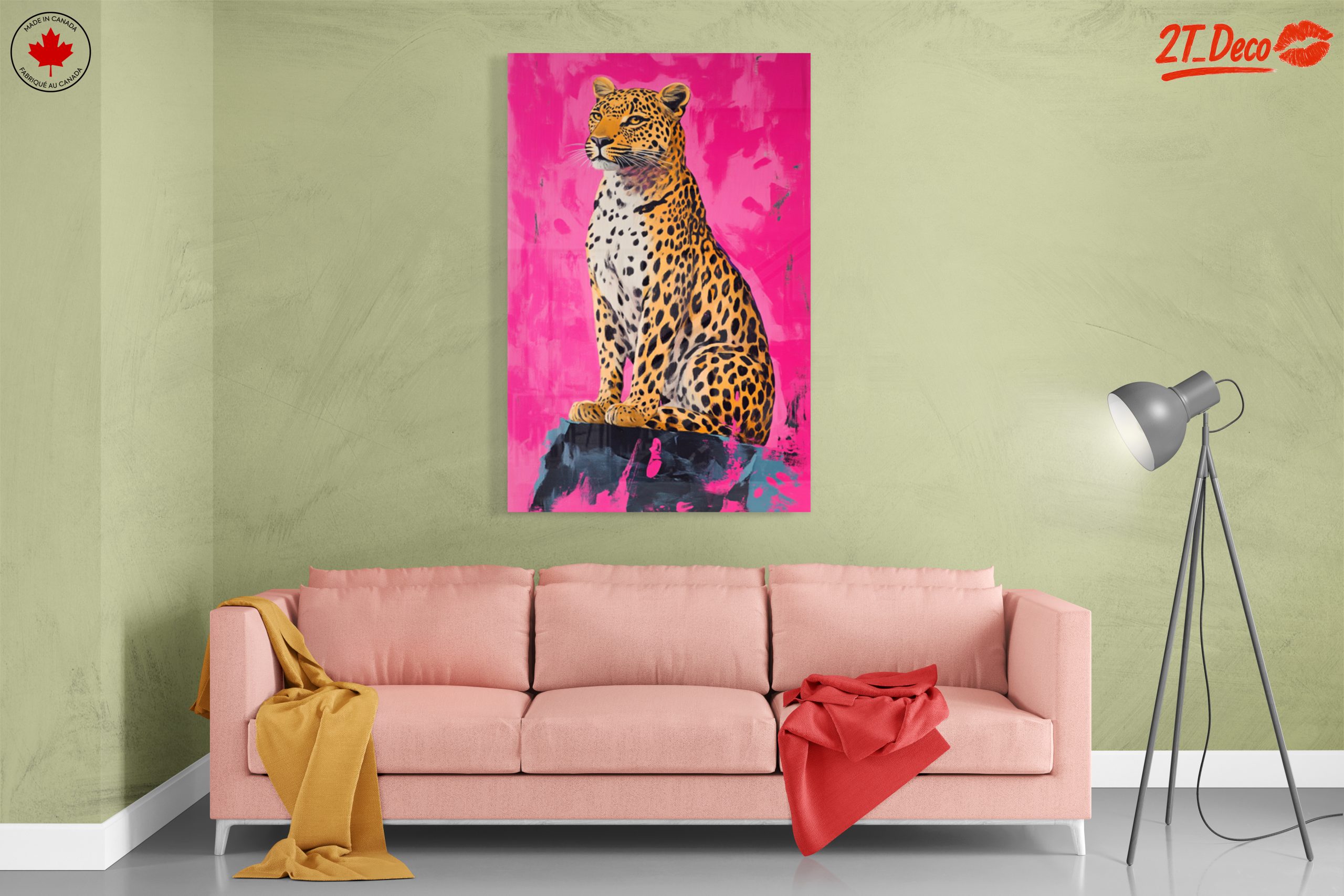 Stylized Leopard Artwork on Pink Background - Image 7