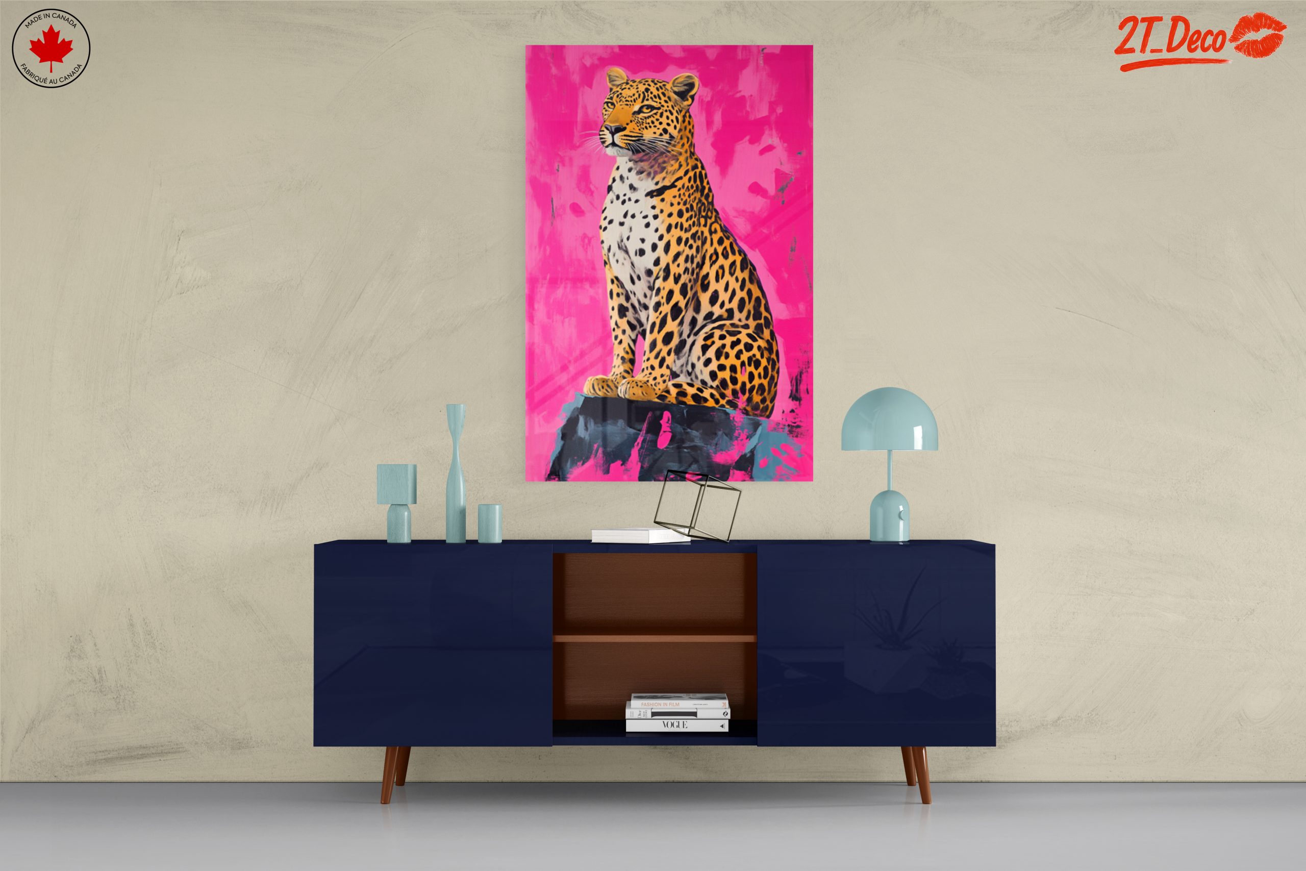 Stylized Leopard Artwork on Pink Background - Image 8