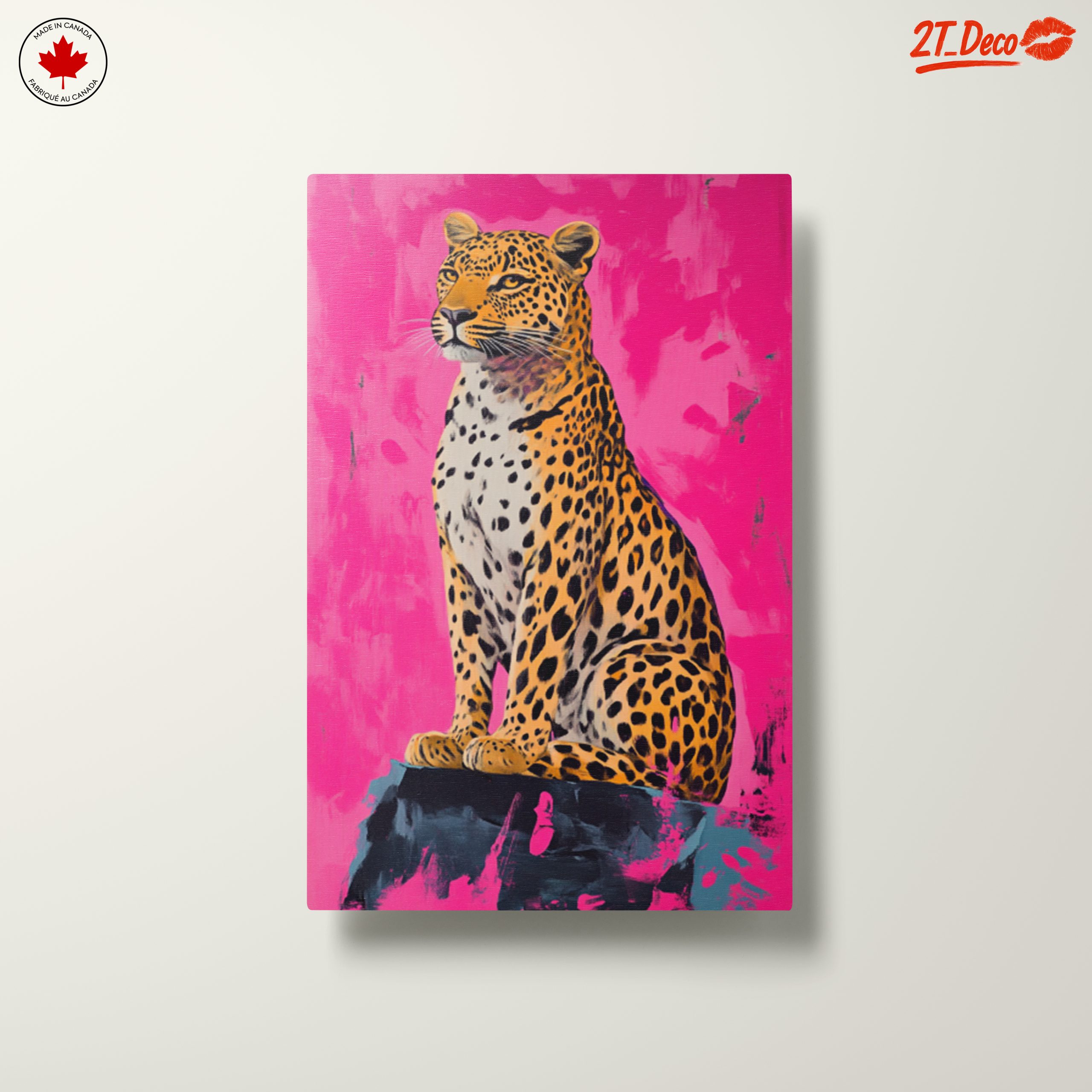 Stylized Leopard Artwork on Pink Background - Image 10