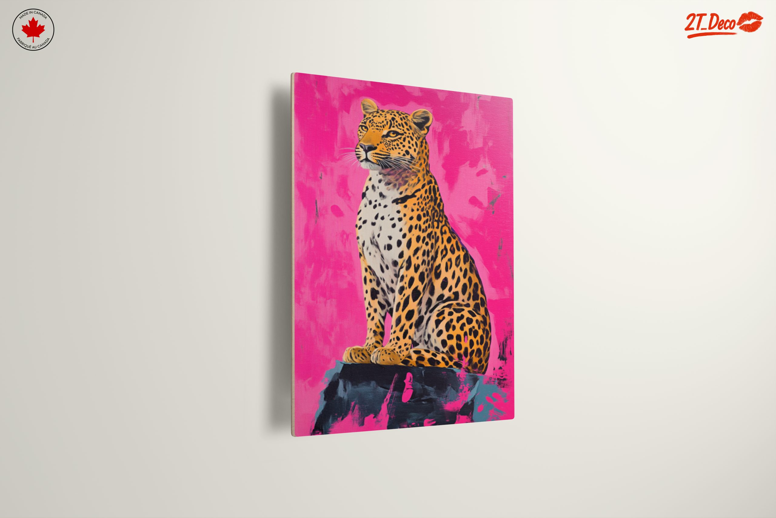 Stylized Leopard Artwork on Pink Background - Image 13