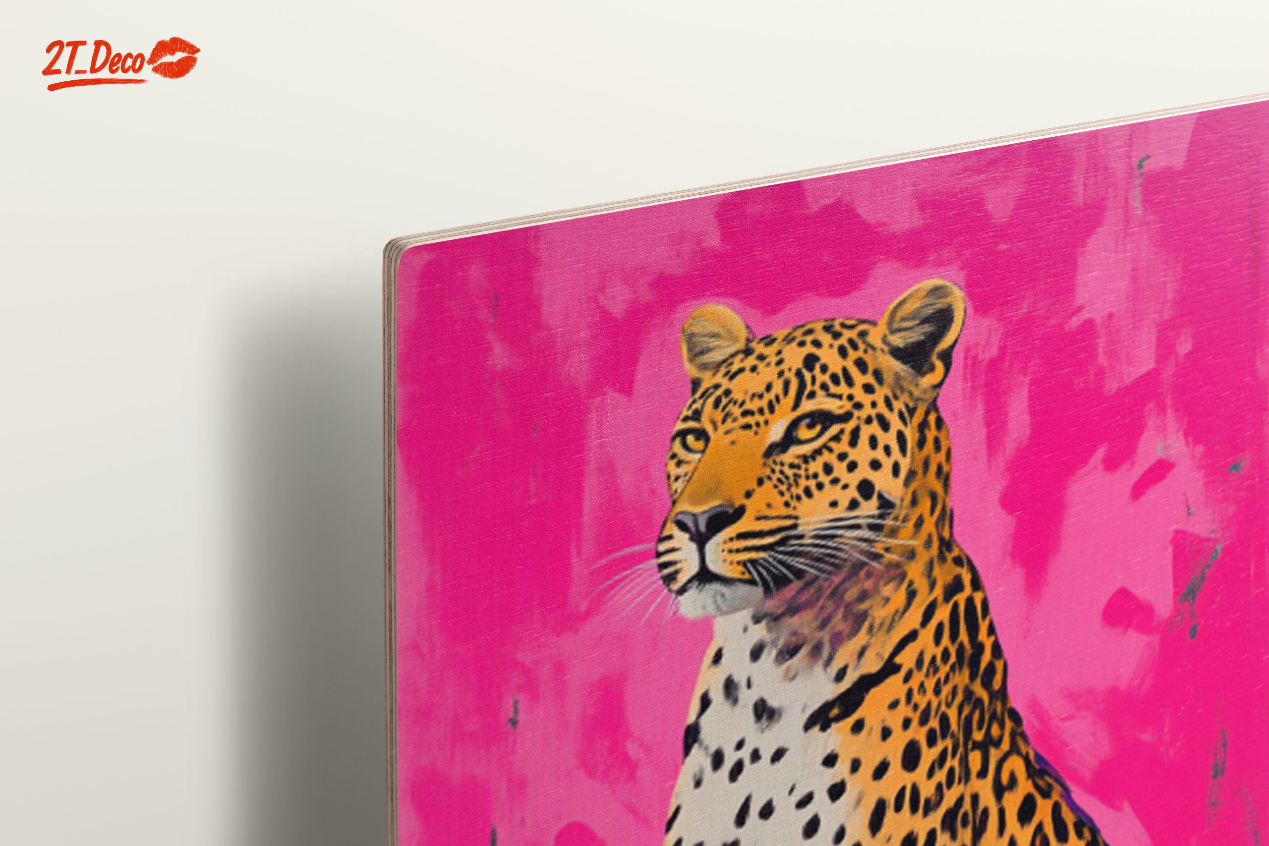 Stylized Leopard Artwork on Pink Background - Image 15