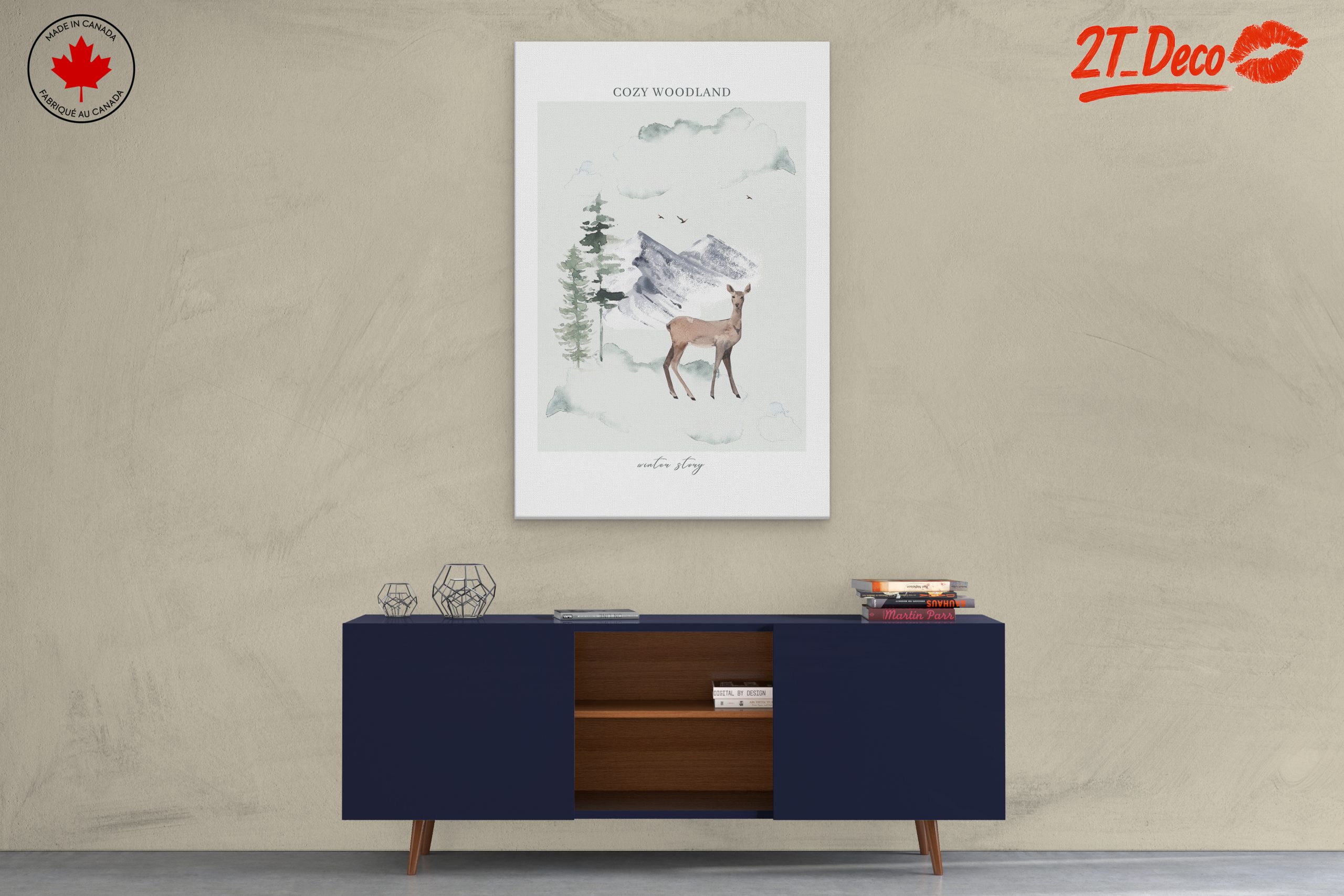 Cozy Woodland Scene with Deer - Image 3