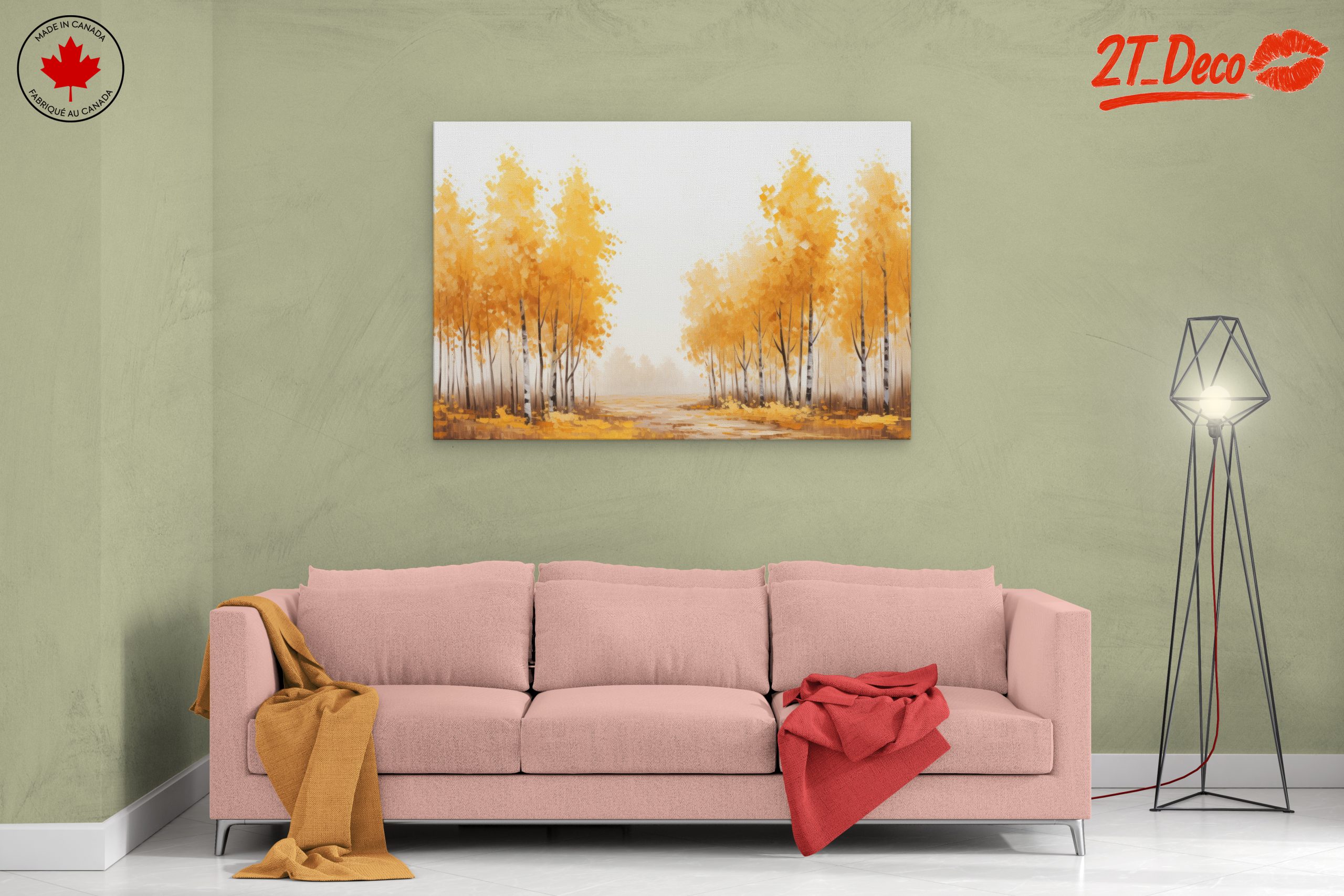 Vibrant Autumn Birch Trees Landscape Art - Image 2