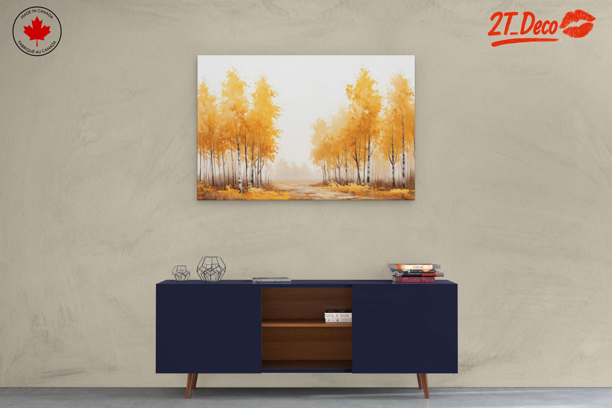 Vibrant Autumn Birch Trees Landscape Art - Image 3