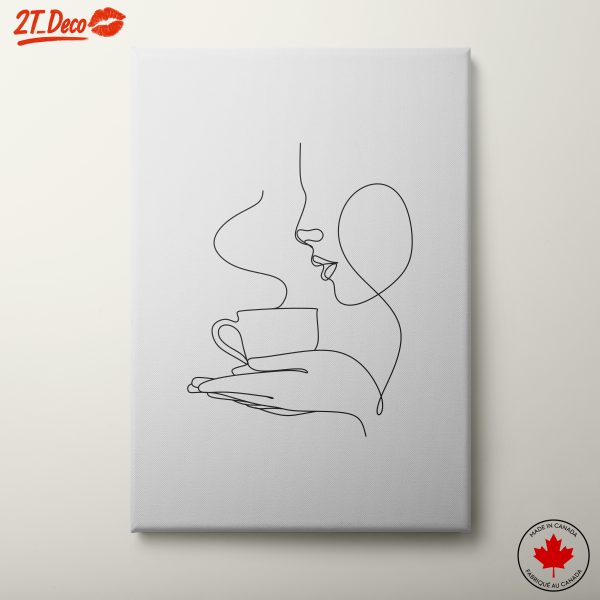 Minimalist Line Art Portrait with Cup