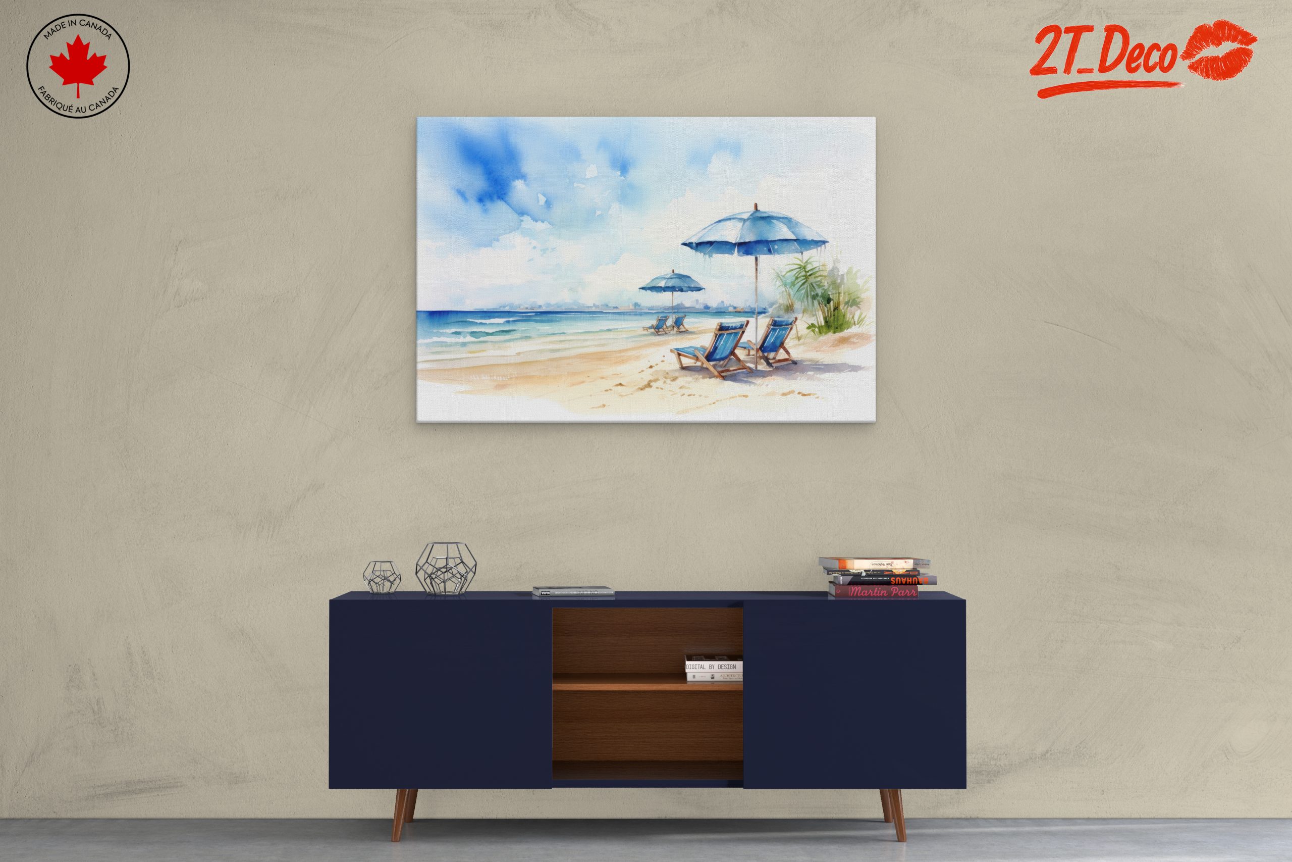 Serene Beach Scene with Umbrellas - Image 3