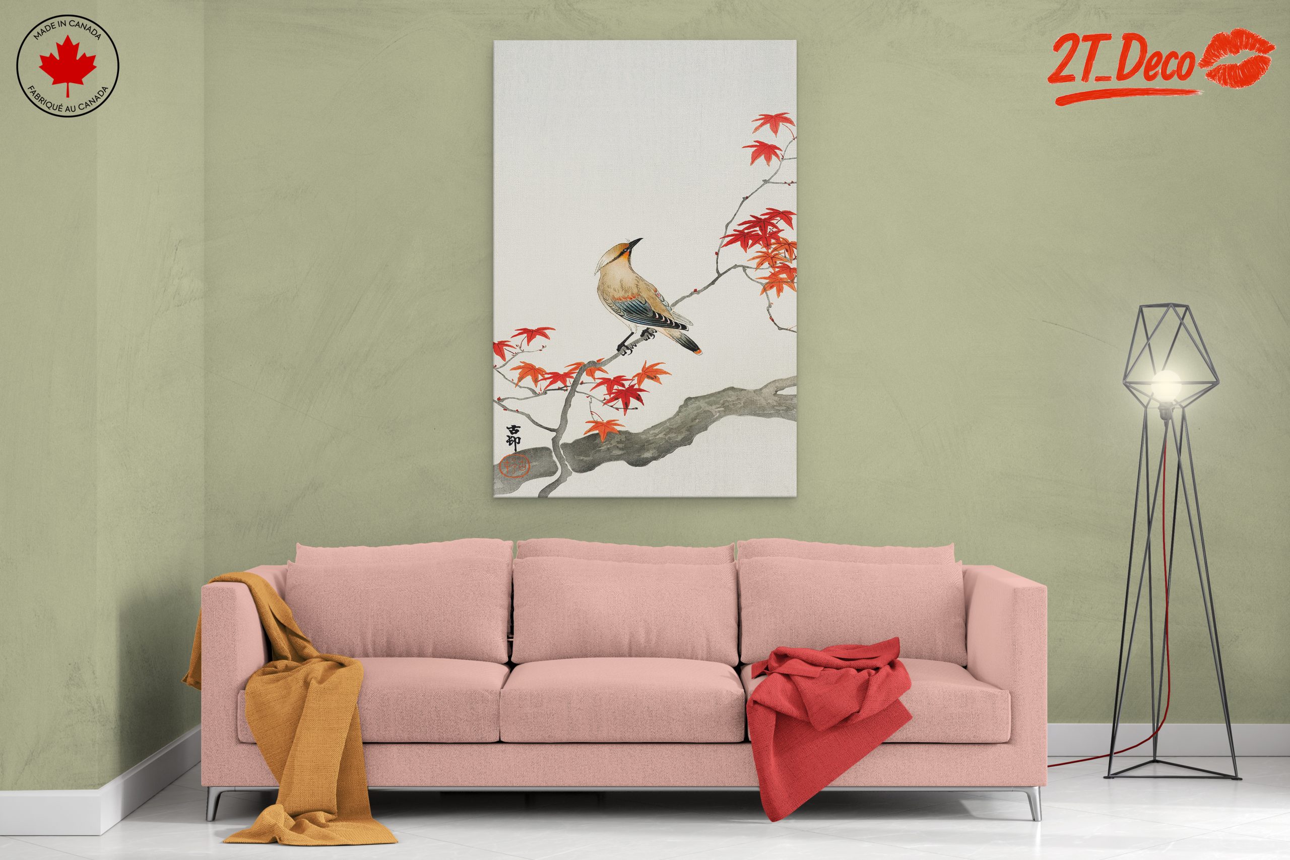 Elegant Bird on Colorful Maple Branch Art - Image 2