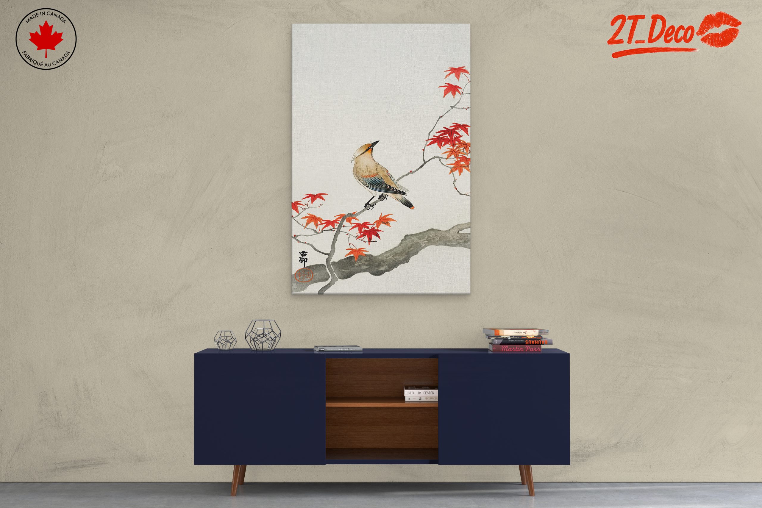 Elegant Bird on Colorful Maple Branch Art - Image 3
