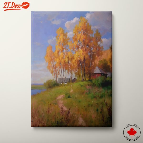 Vibrant Autumn Landscape with Trees and Homes