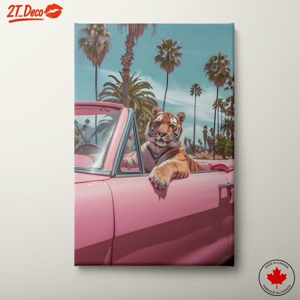 Tiger Relaxing in a Pink Convertible