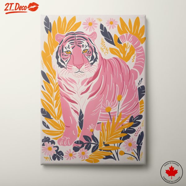 Charming Pink Tiger Among Floral Elements