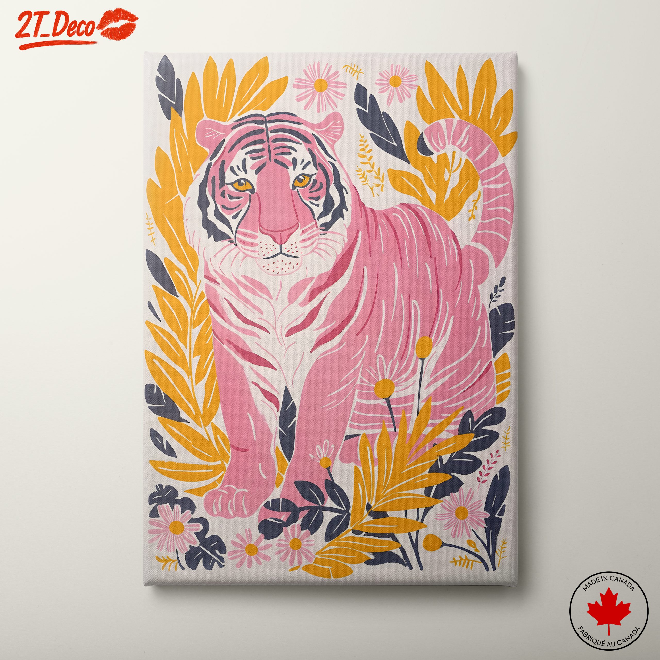 Charming Pink Tiger Among Floral Elements