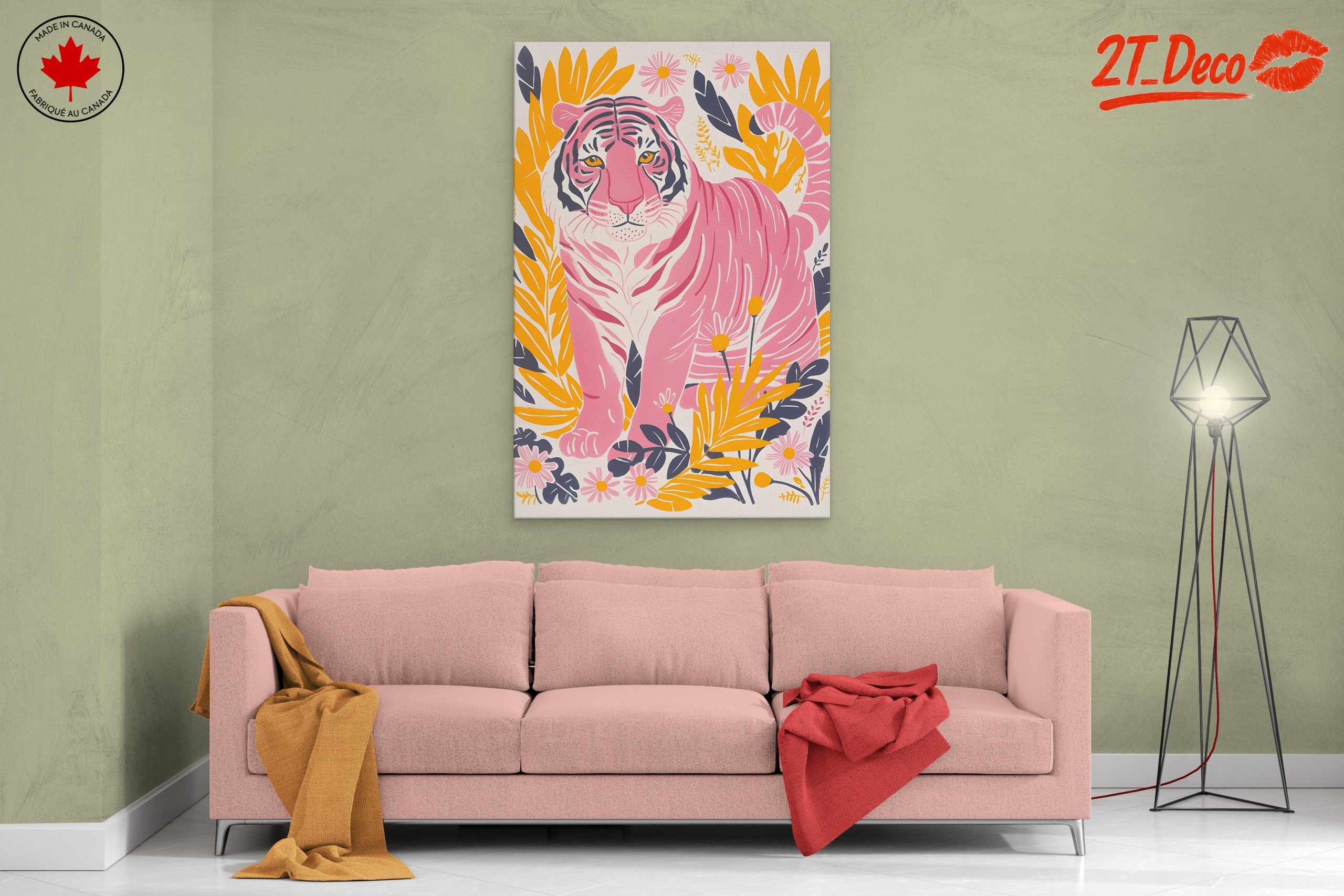 Charming Pink Tiger Among Floral Elements - Image 2