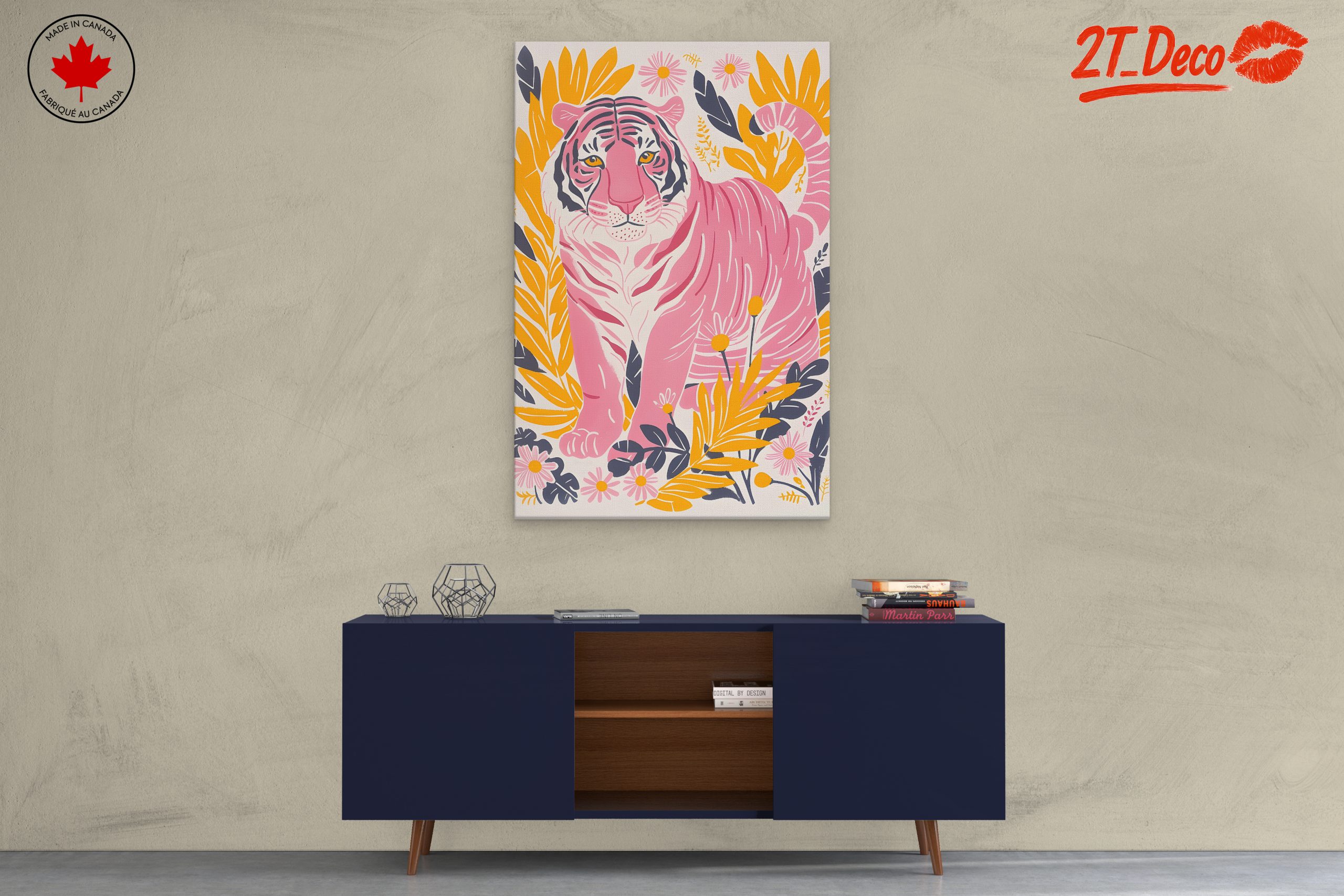 Charming Pink Tiger Among Floral Elements - Image 3