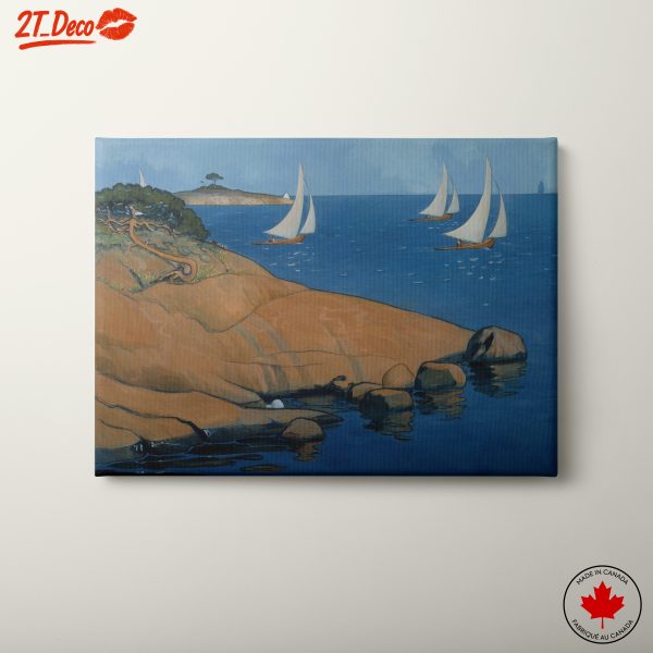 Stylized Sailboats on Ocean Waves