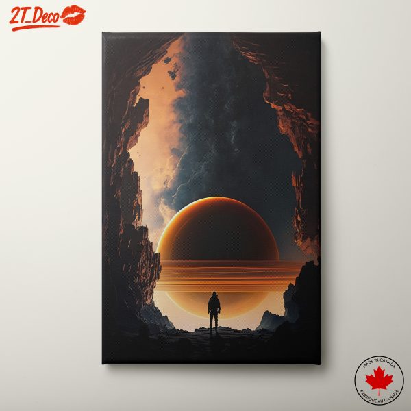 Futuristic Landscape with Saturn and Astronaut